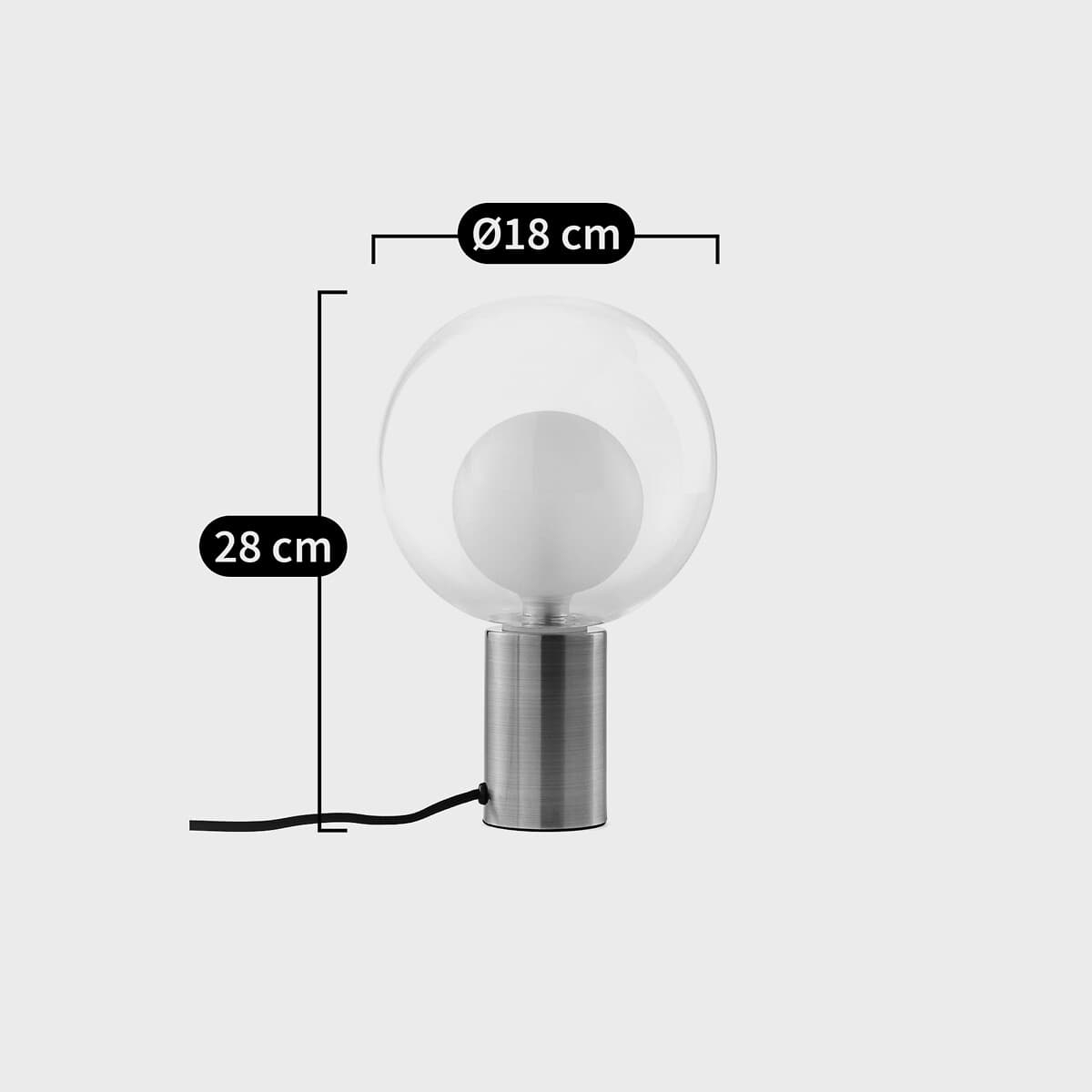 Lámpara de mesa esférica de cristal y metal