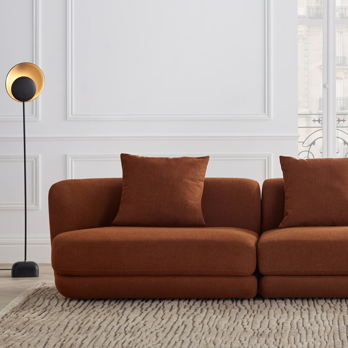 Sofá modular de tela color terracota