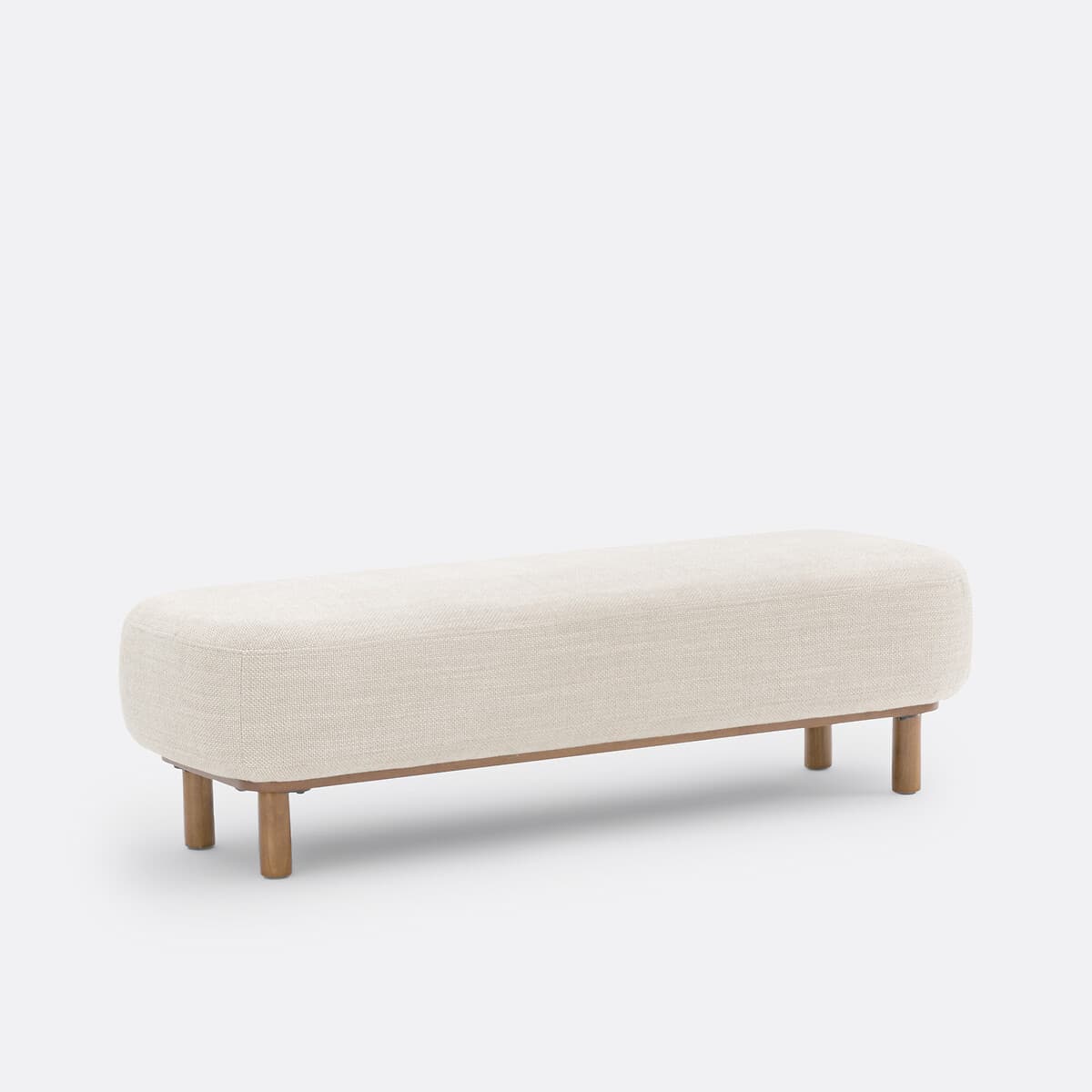 Banco tapizado beige con patas de madera