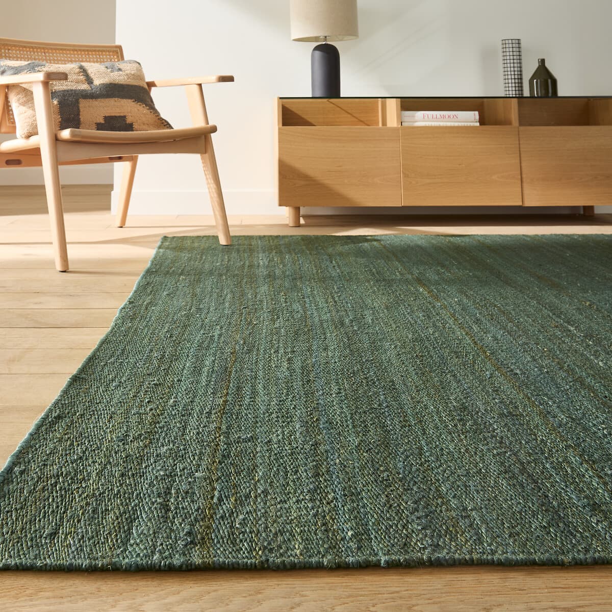 alfombra yute verde, alfombra textura natural