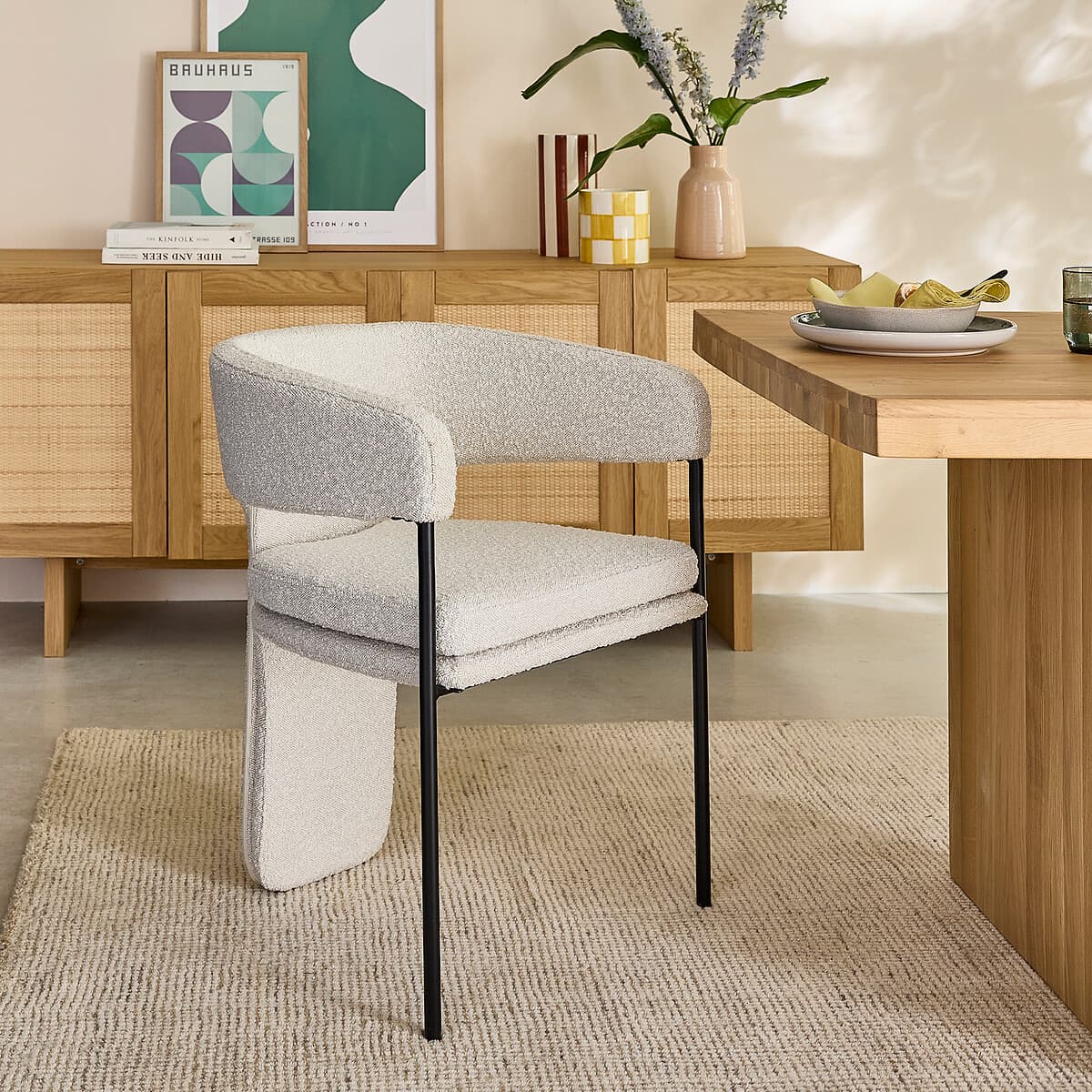 silla comedor boucle beige, silla comedor moderna