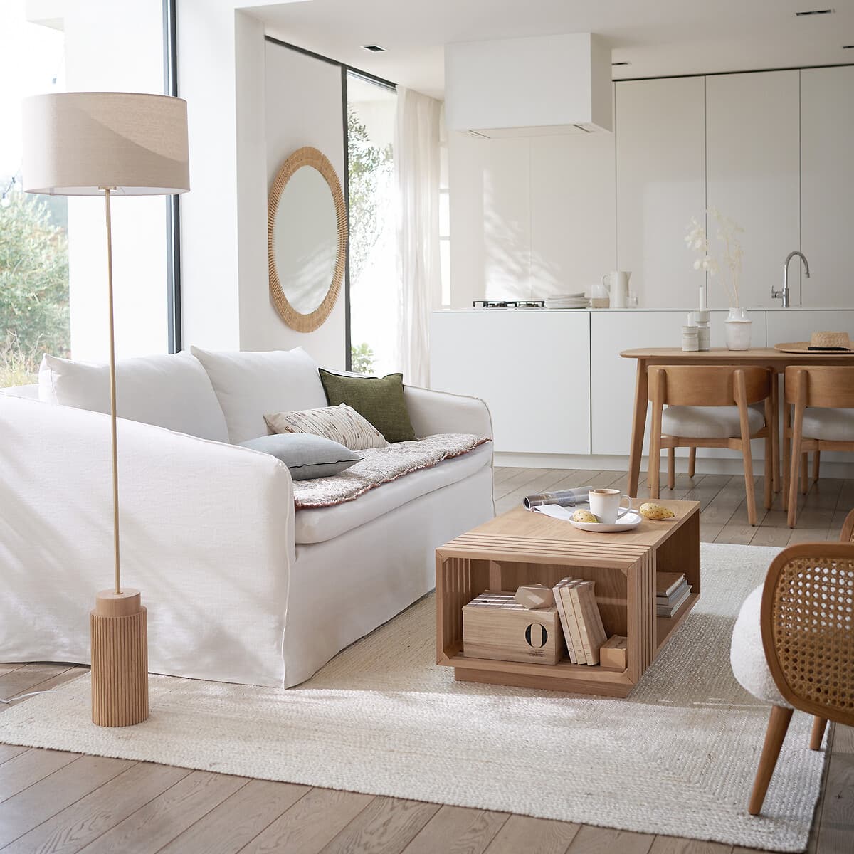 Sofá blanco de lino con funda extraíble