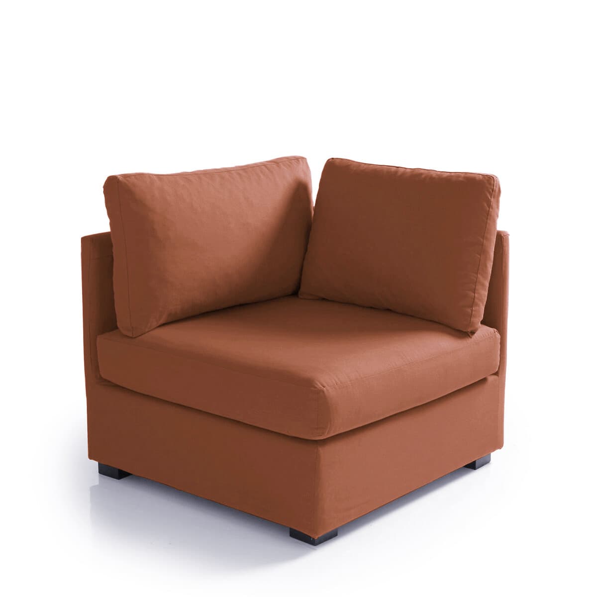 Sofá modular esquinero de tela color terracota