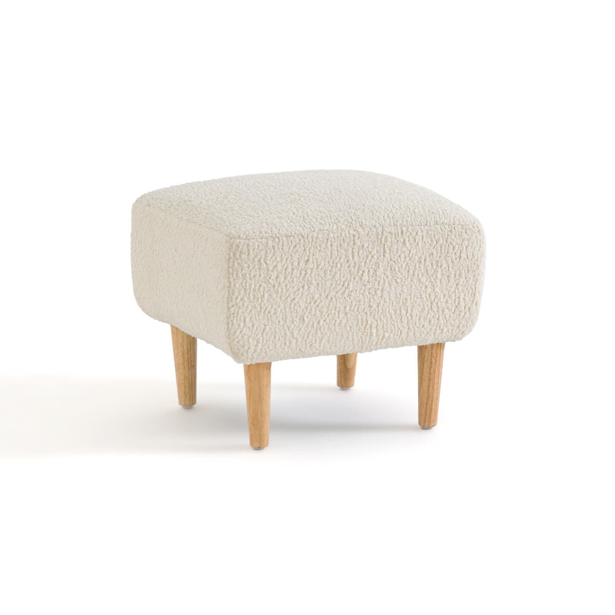 Taburete cuadrado tapizado en borreguito blanco