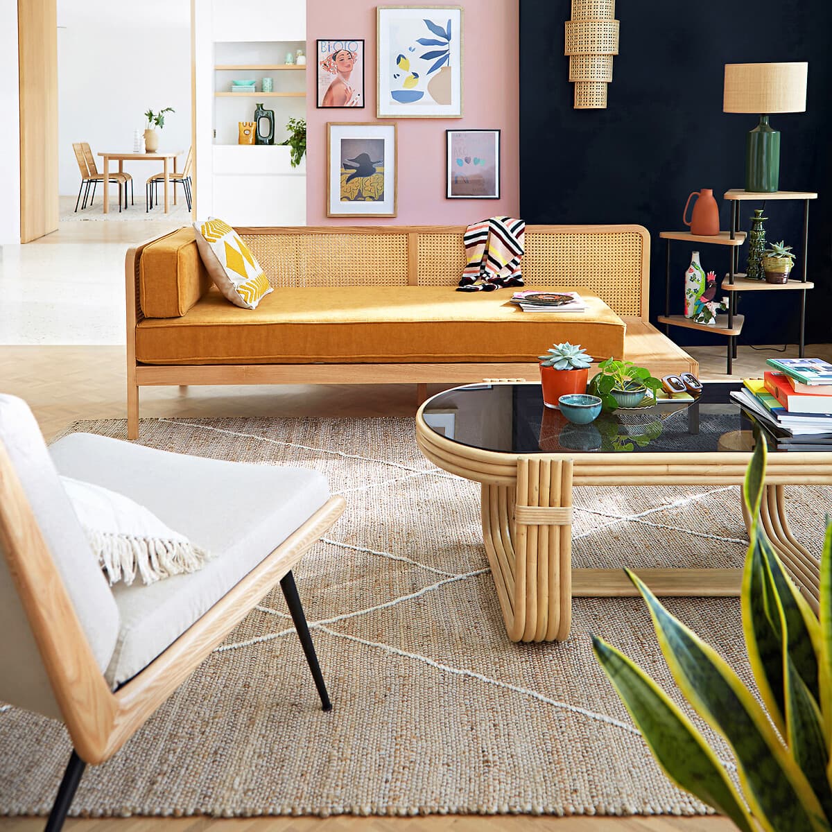 mesa centro ratán natural, mesa baja ratán vintage