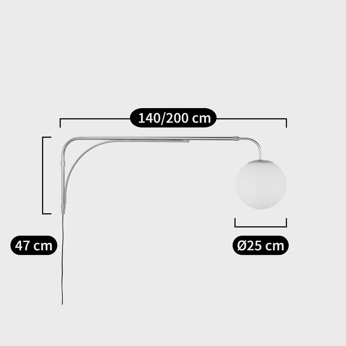 Lámpara de pared brazo articulado con esfera blanca