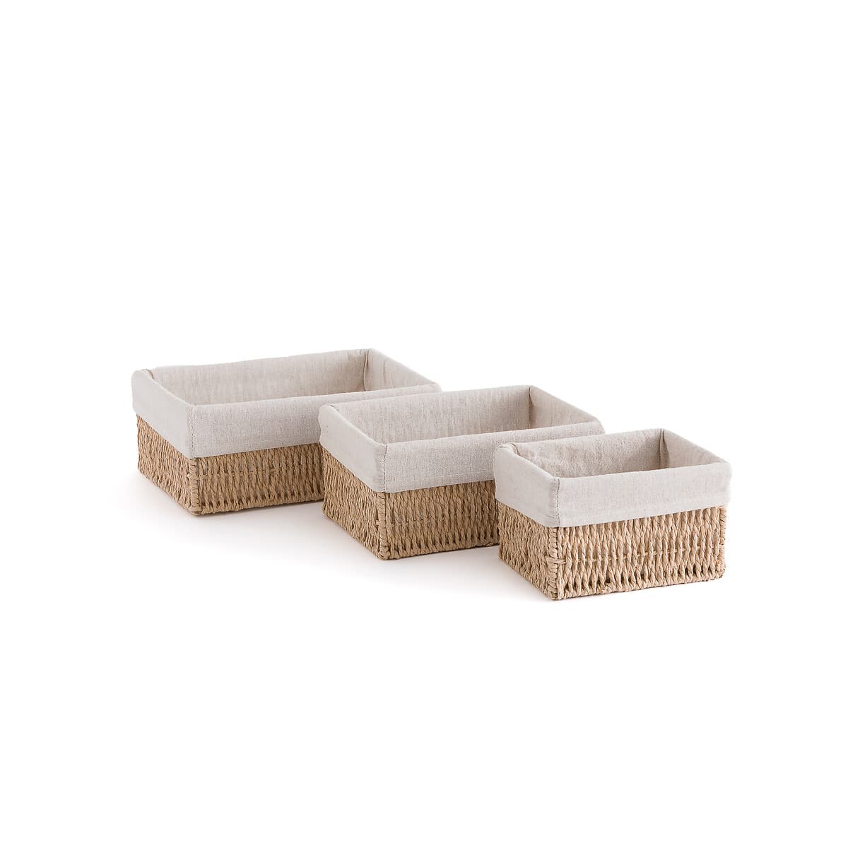 Set de cestas de almacenaje de ratán y tela