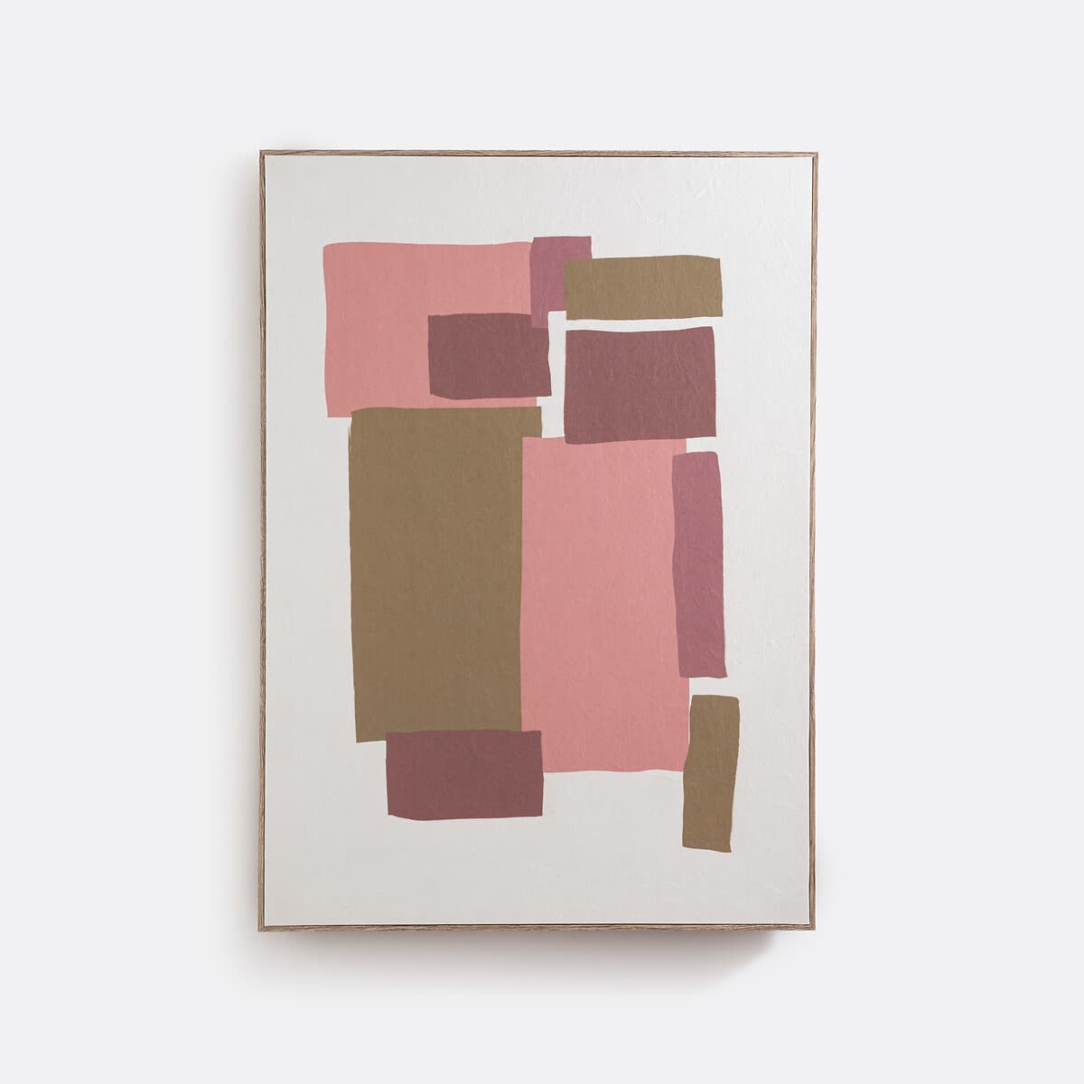 Cuadro abstracto moderno con rectángulos rosas y marrones