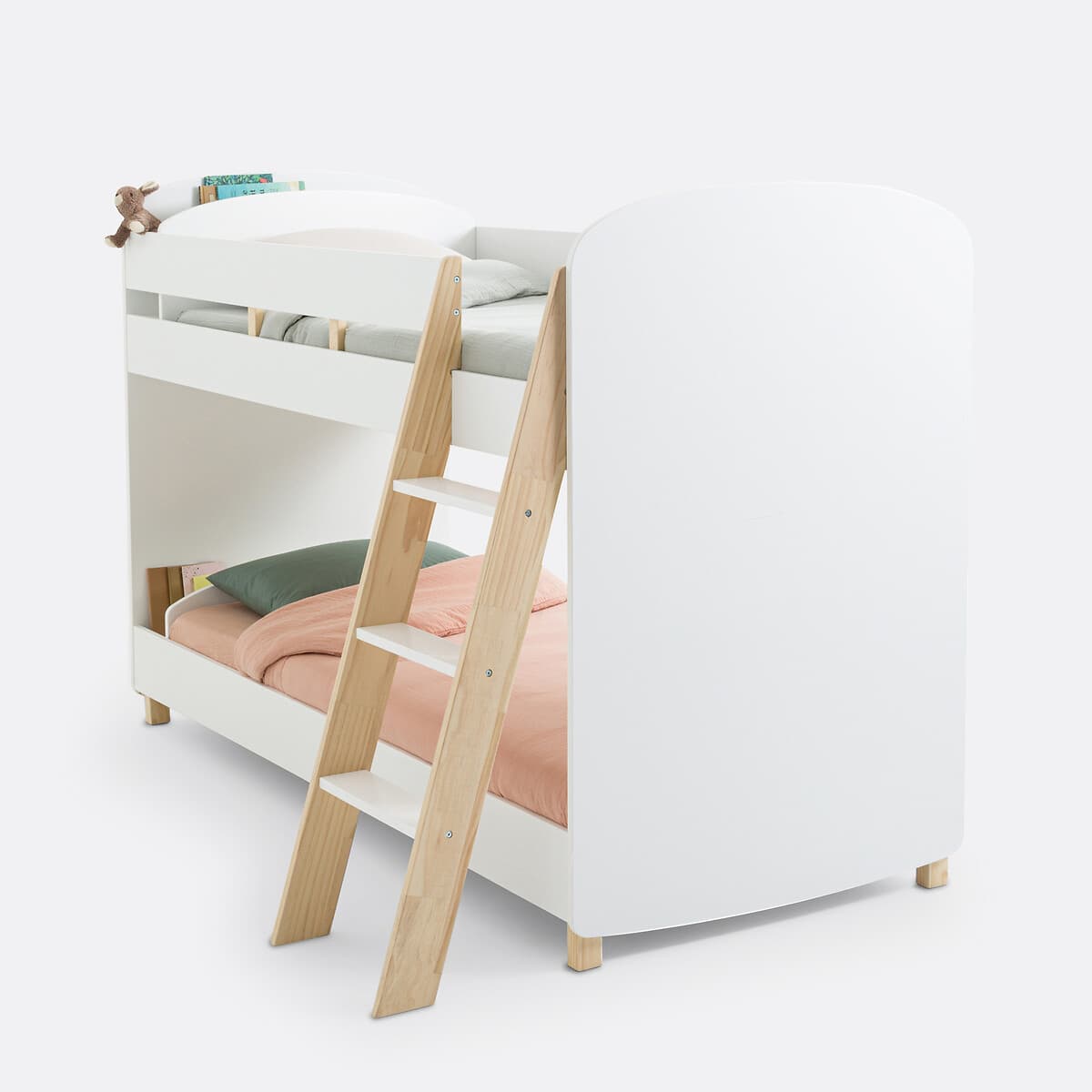 Litera infantil de madera blanca con escalera