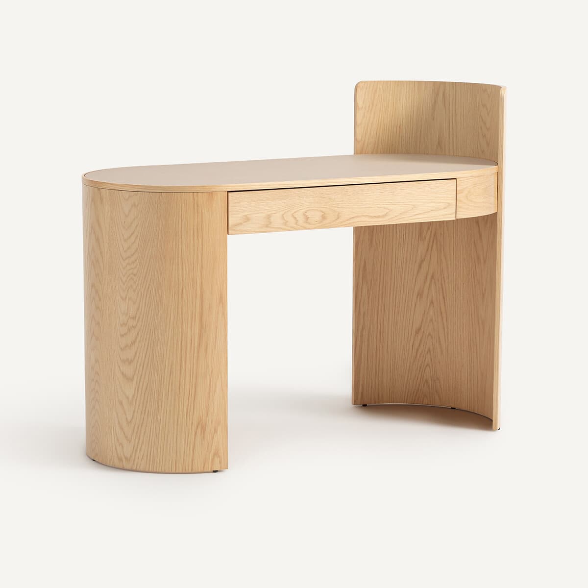 Escritorio de madera clara con cajón