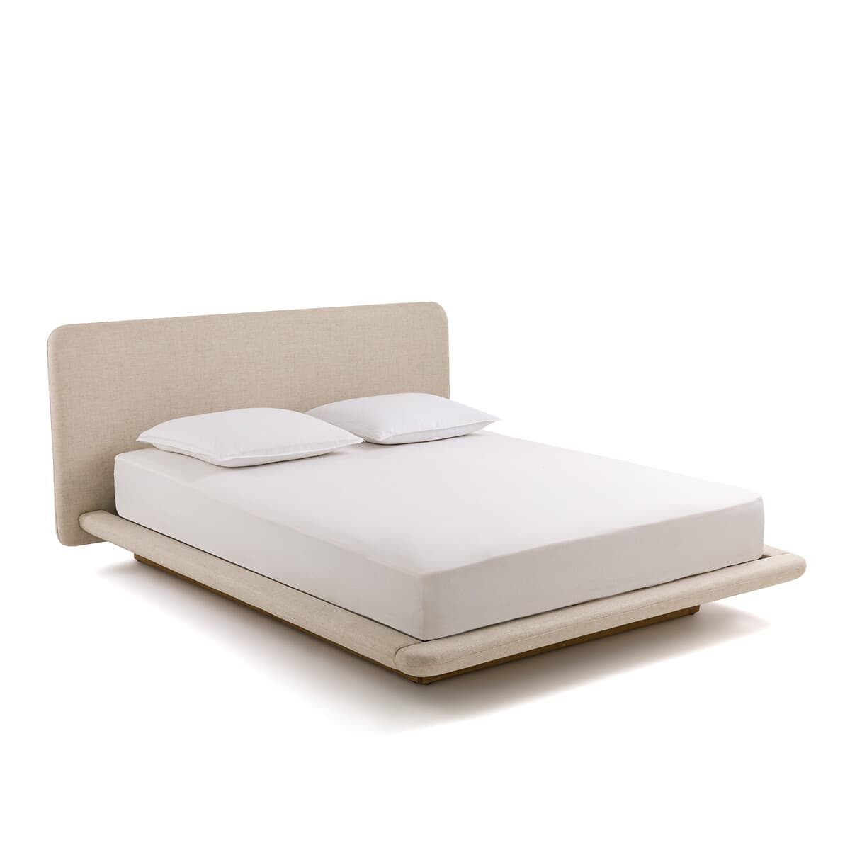 Cama tapizada de plataforma color beige