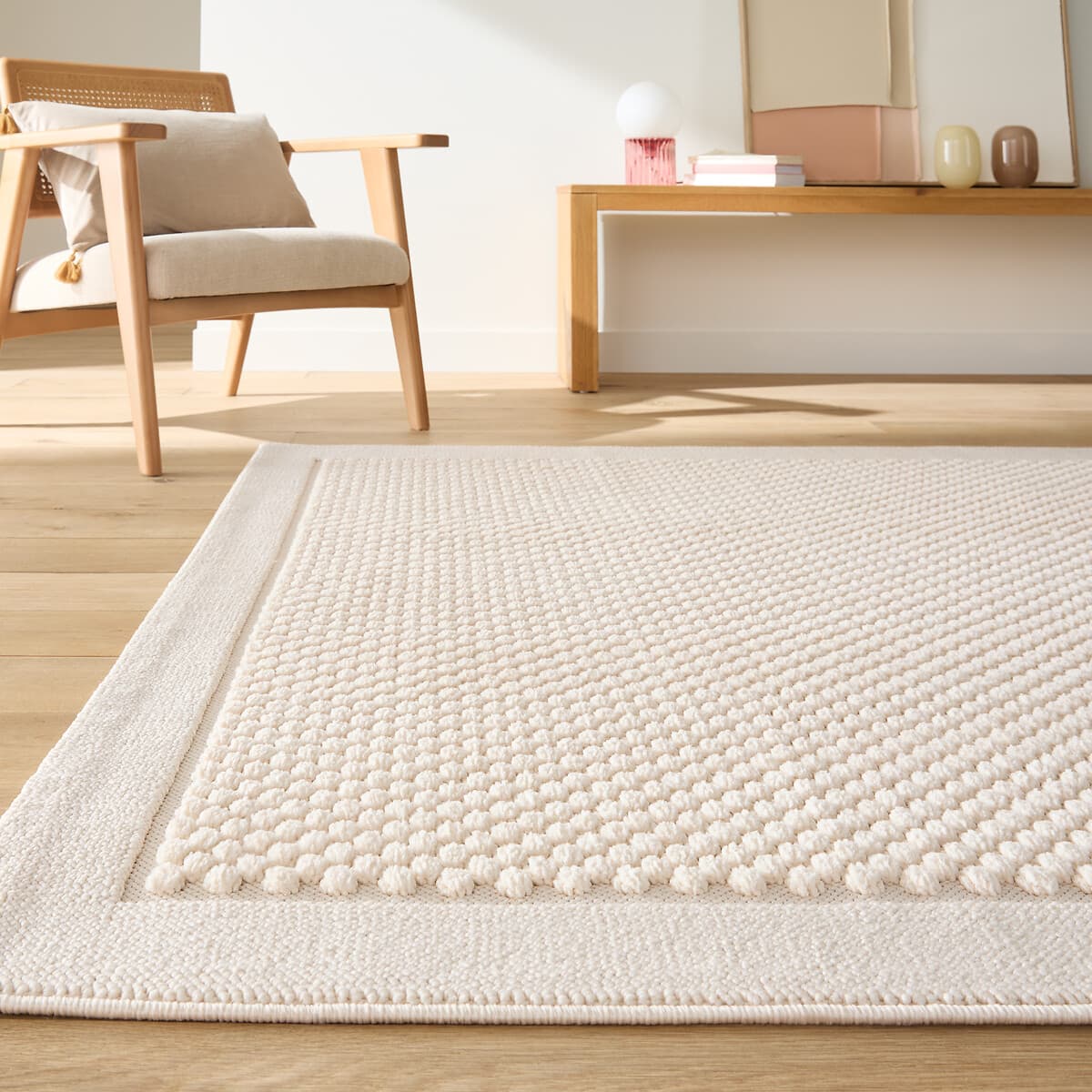 alfombra algodon beige, alfombra salón textura