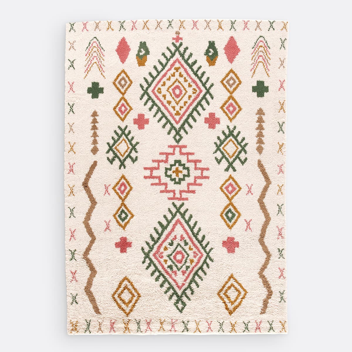 Alfombra de lana con diseño étnico multicolor