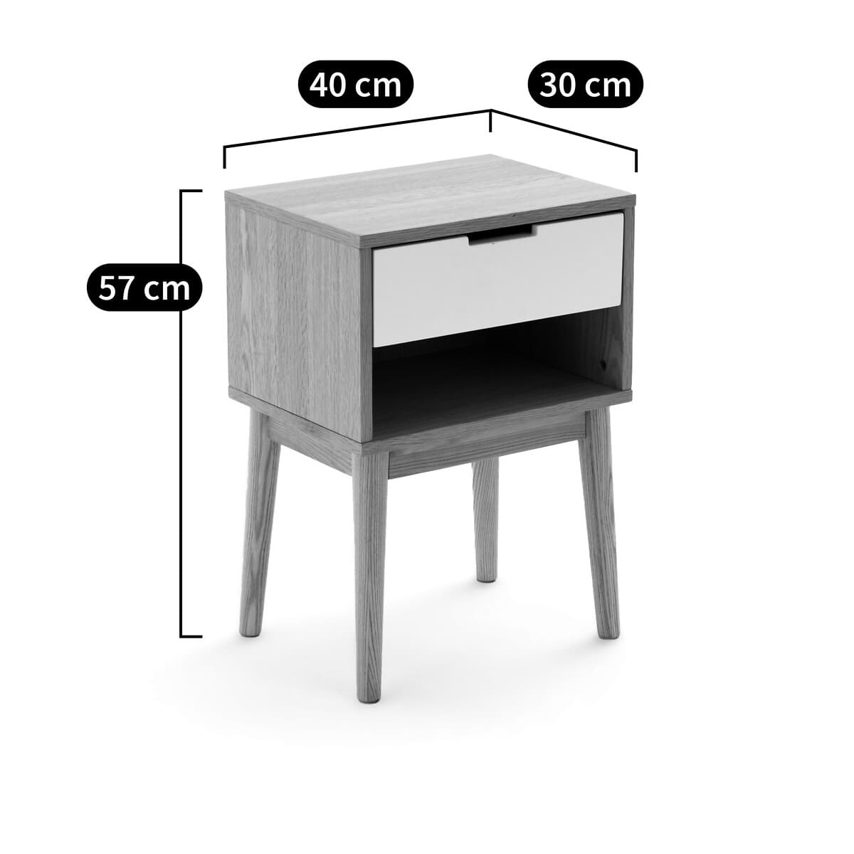 Mesita de noche nórdica con cajón blanco