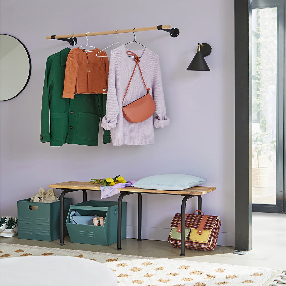 banco de entrada madera, banco nordico recibidor