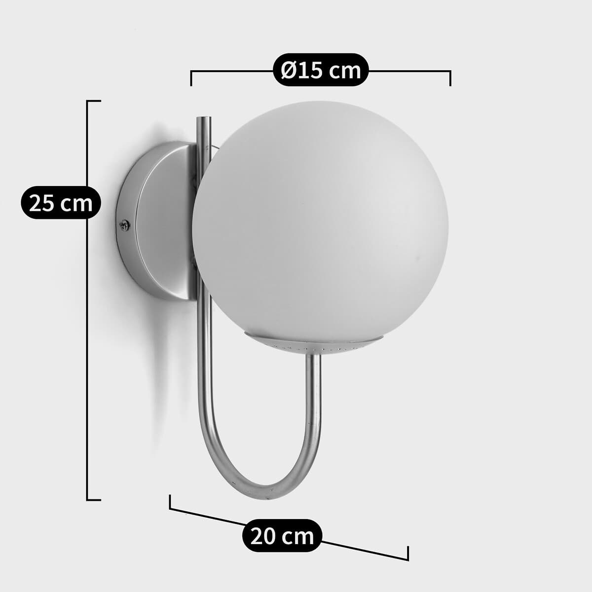 Aplique de pared esférico blanco y plateado