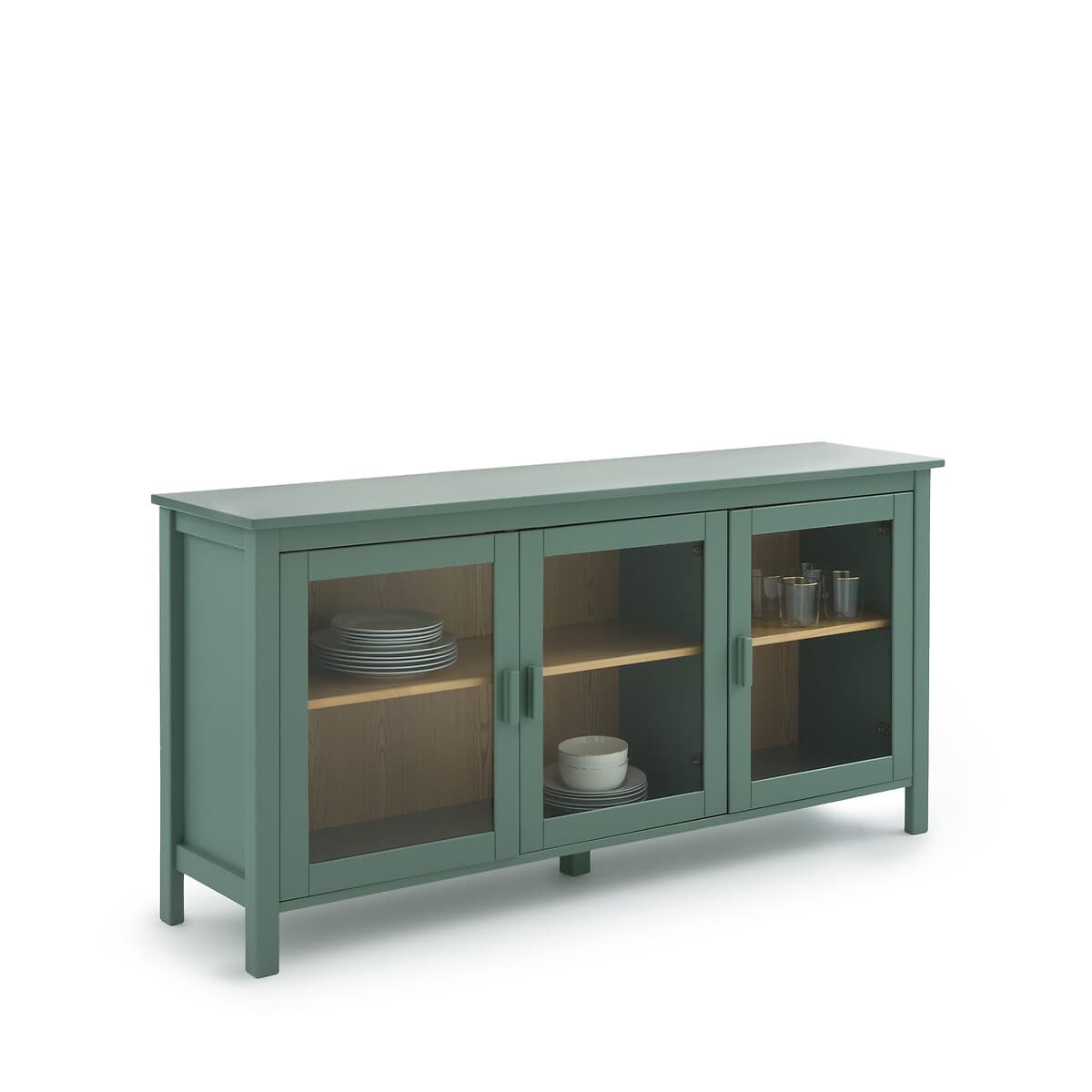 Aparador verde con puertas de cristal