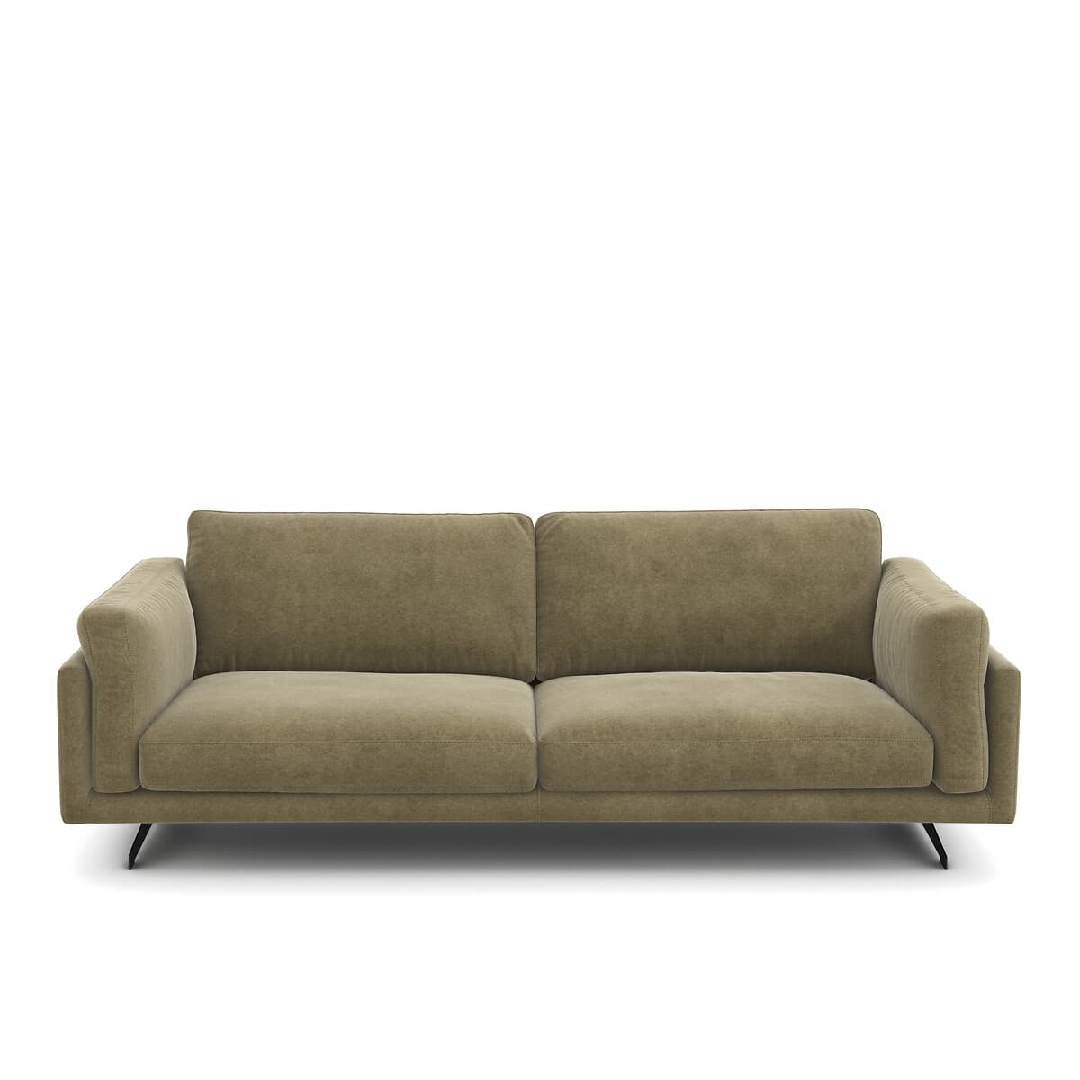 Sofá de tela color beige con patas metálicas