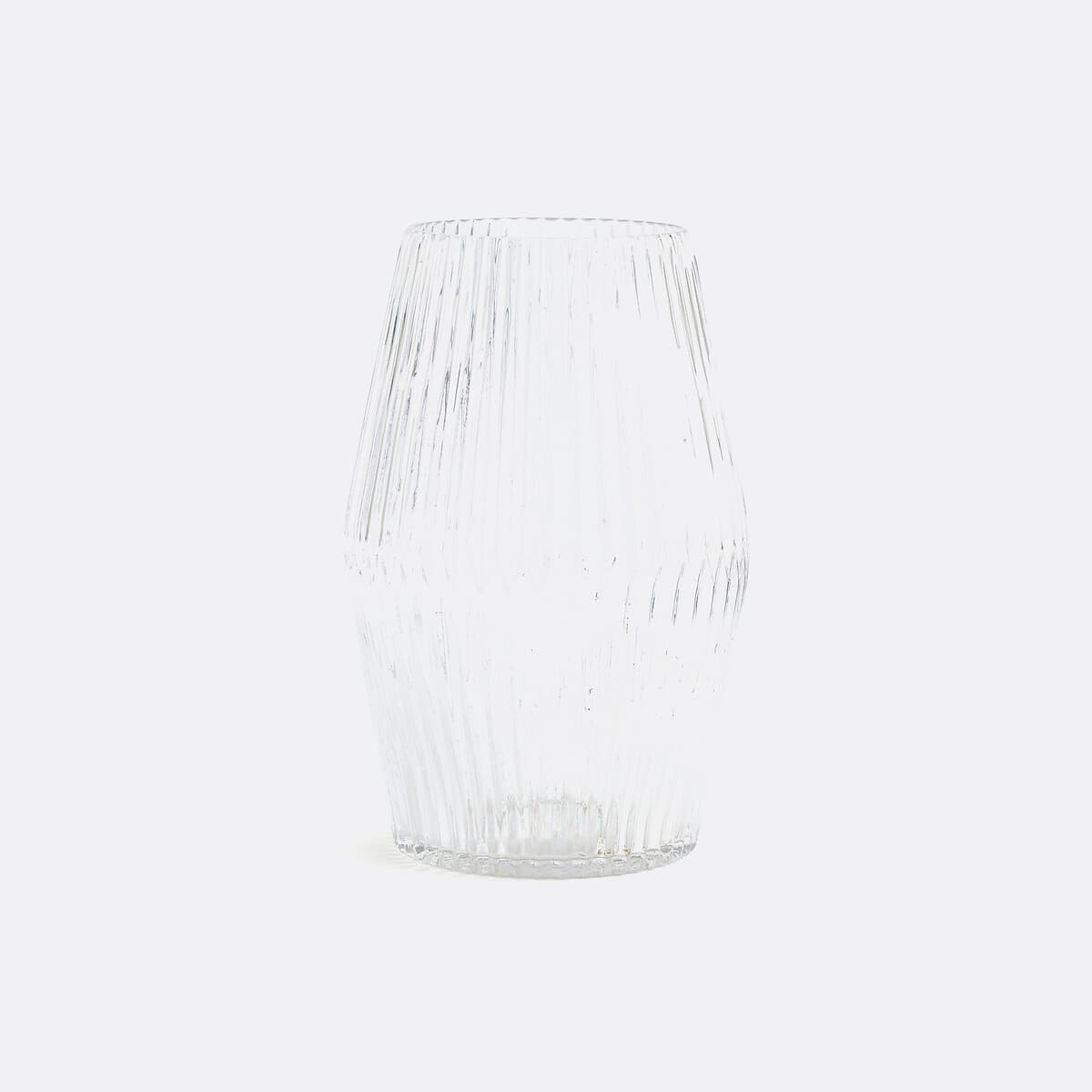 Jarrón de cristal estriado transparente