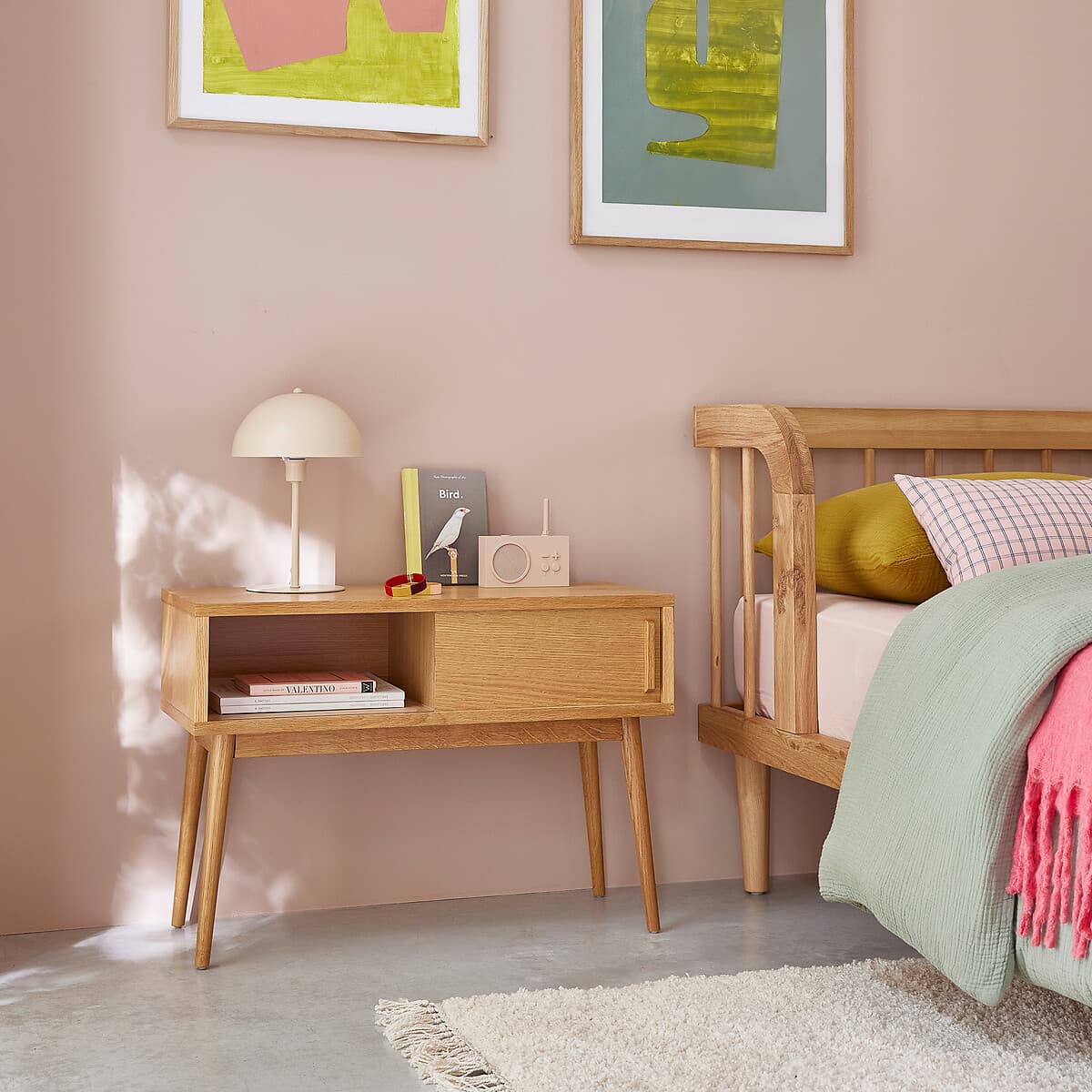 mesita noche madera clara, mesita noche estilo nordico