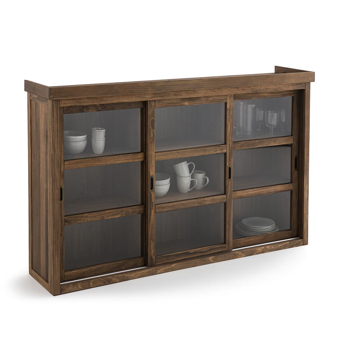 Aparador de madera con puertas correderas de cristal