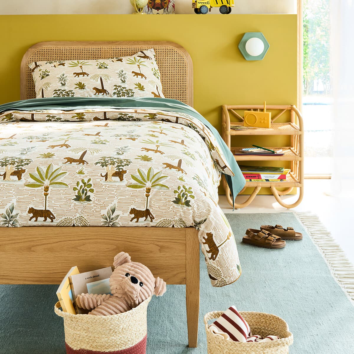 cama infantil madera ratán, cama niño estilo nórdico