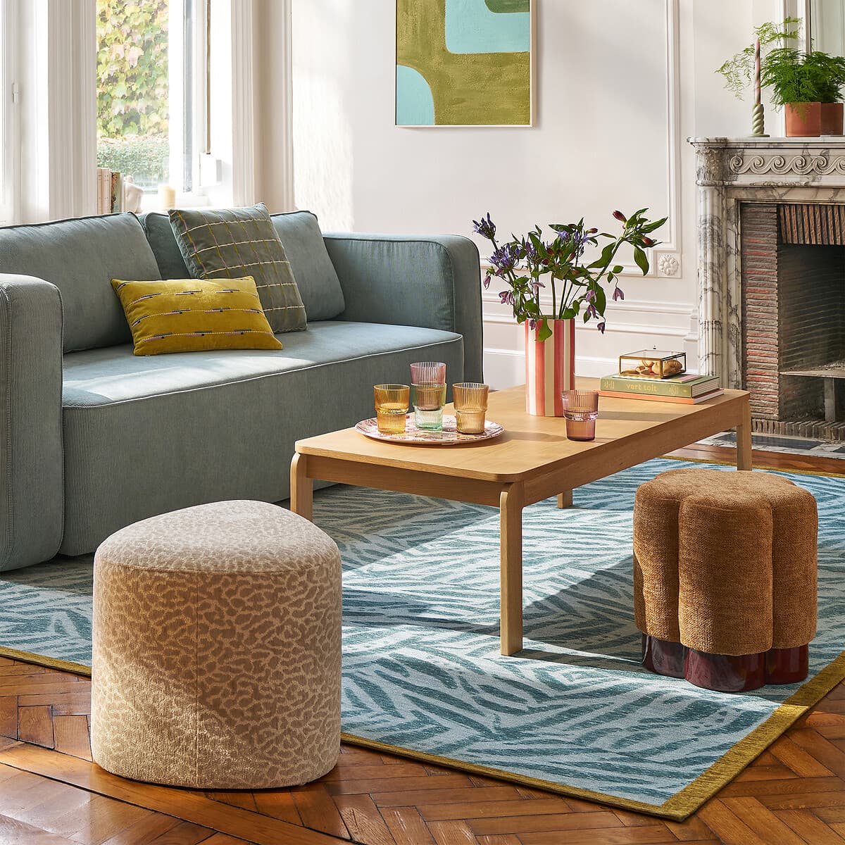 sofá modular azul claro, sofá estilo escandinavo