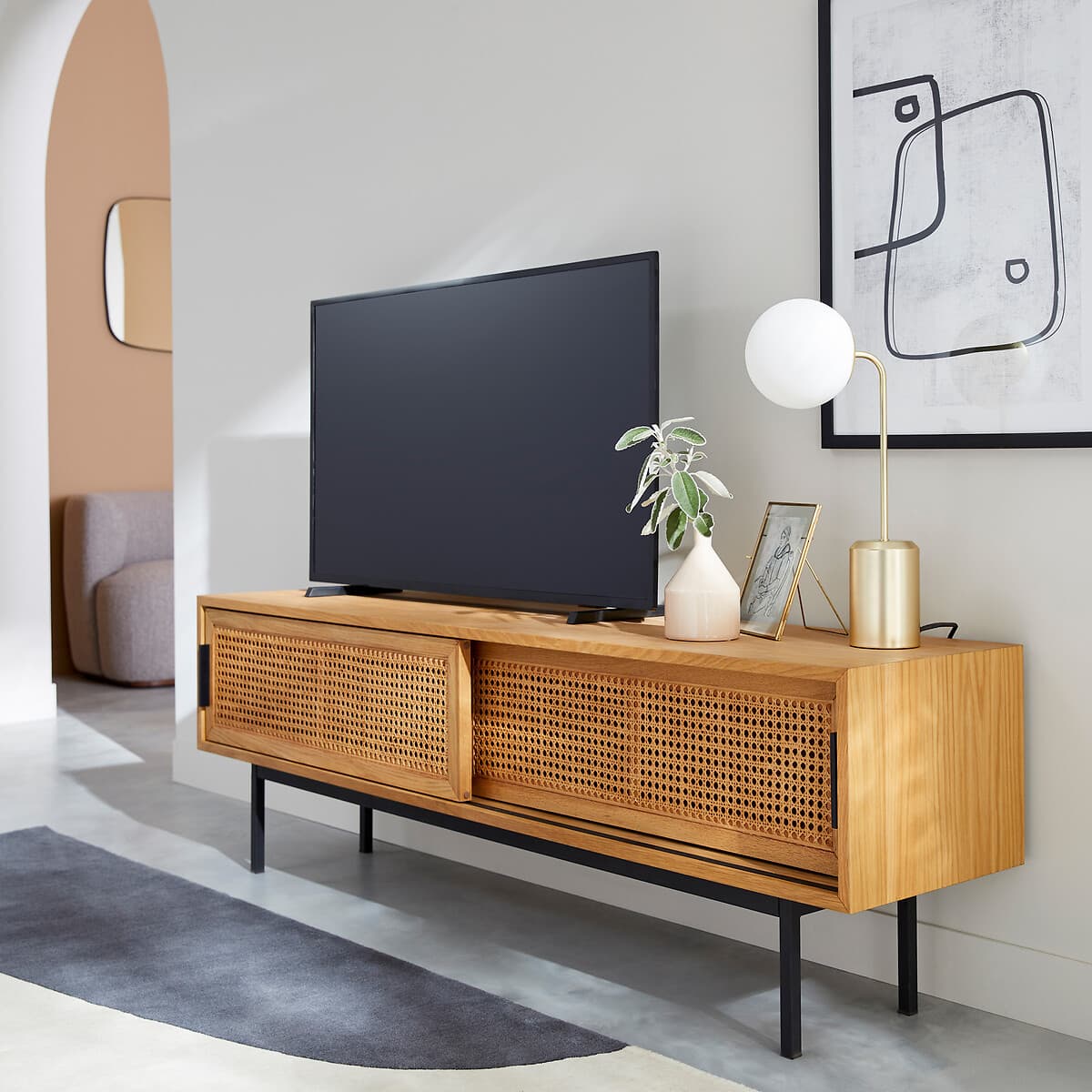 mueble tv madera clara, mueble tv estilo nordico
