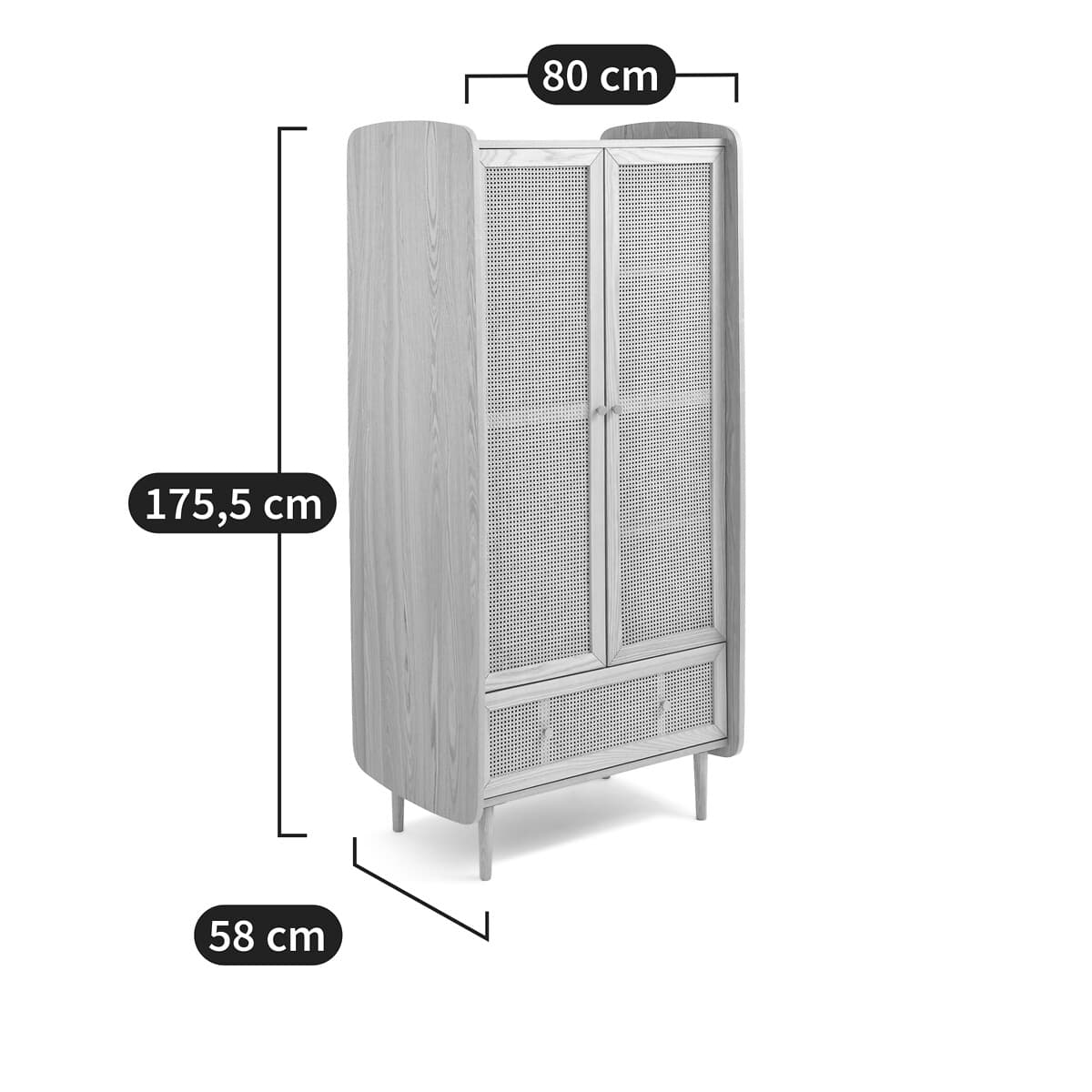 Armario de madera clara con detalles de rejilla