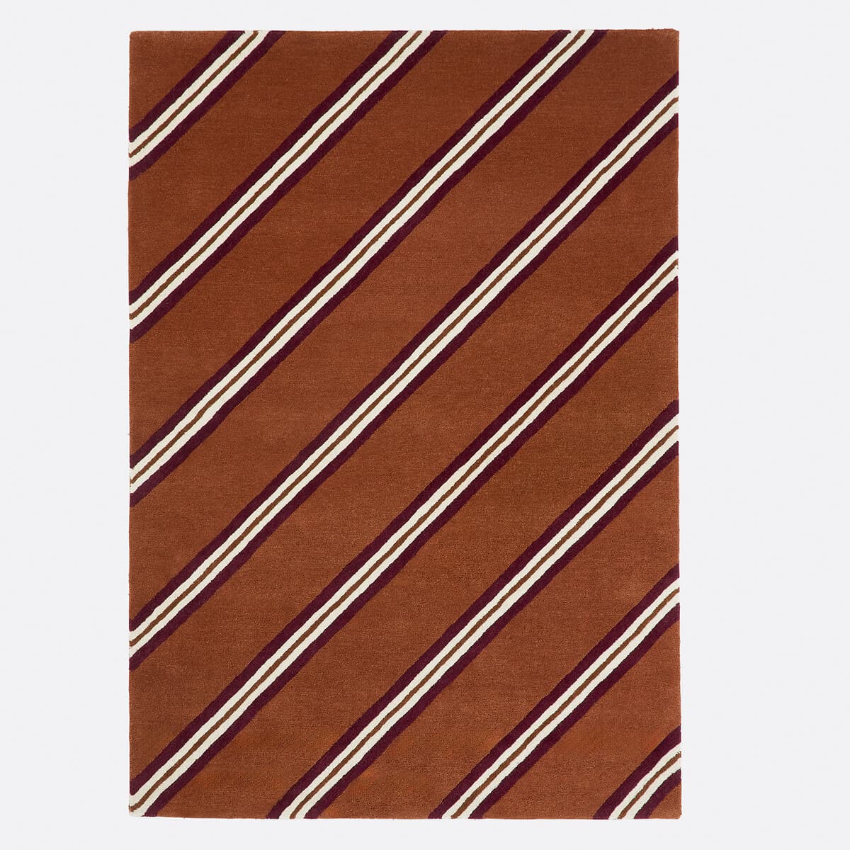 Alfombra de lana a rayas marrones y blancas