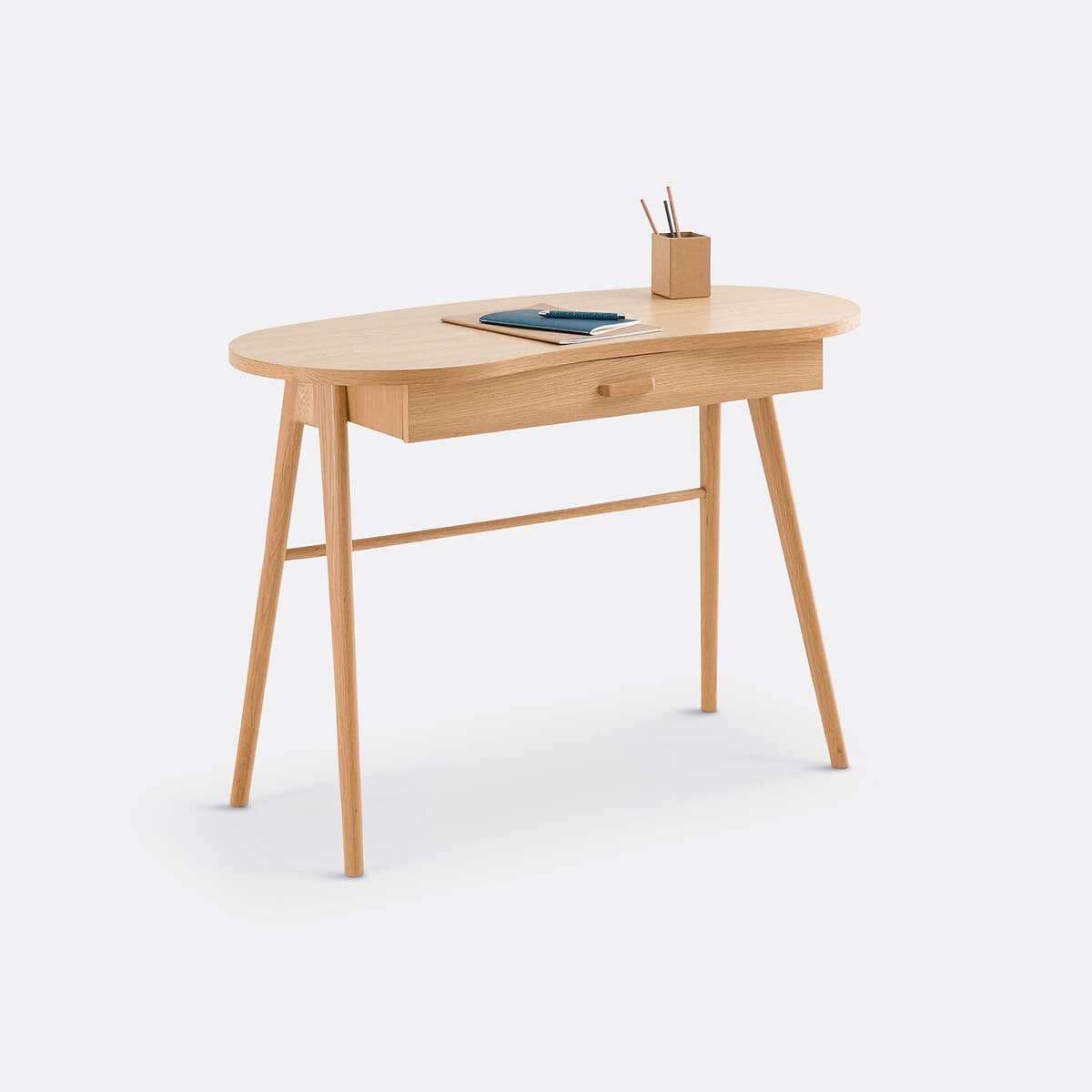 Escritorio ovalado de madera clara