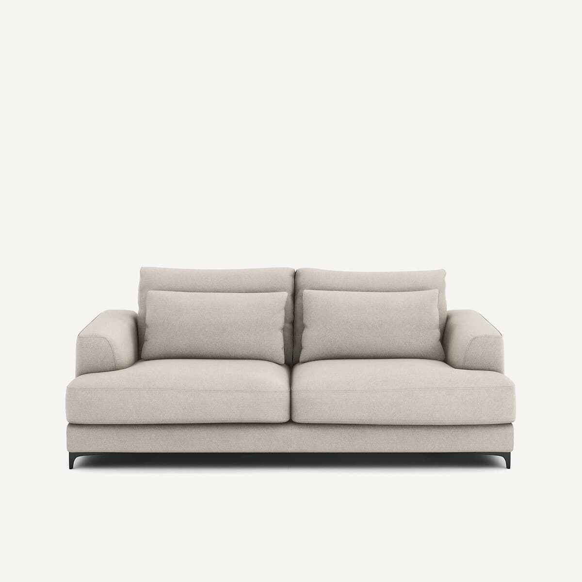 Sofá de dos plazas beige con patas de metal