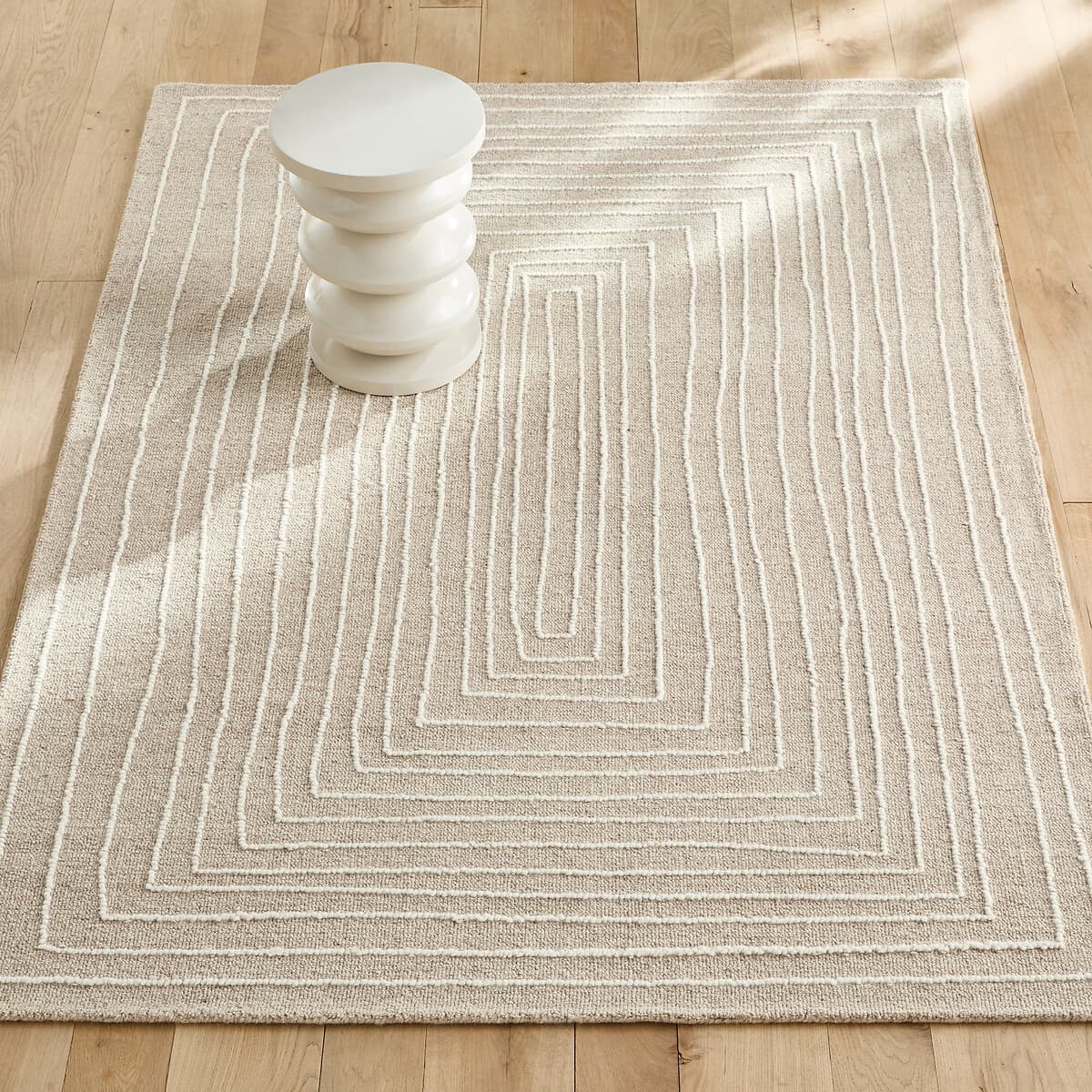 alfombra lana beige diseño geometrico, alfombra salon estilo nordico