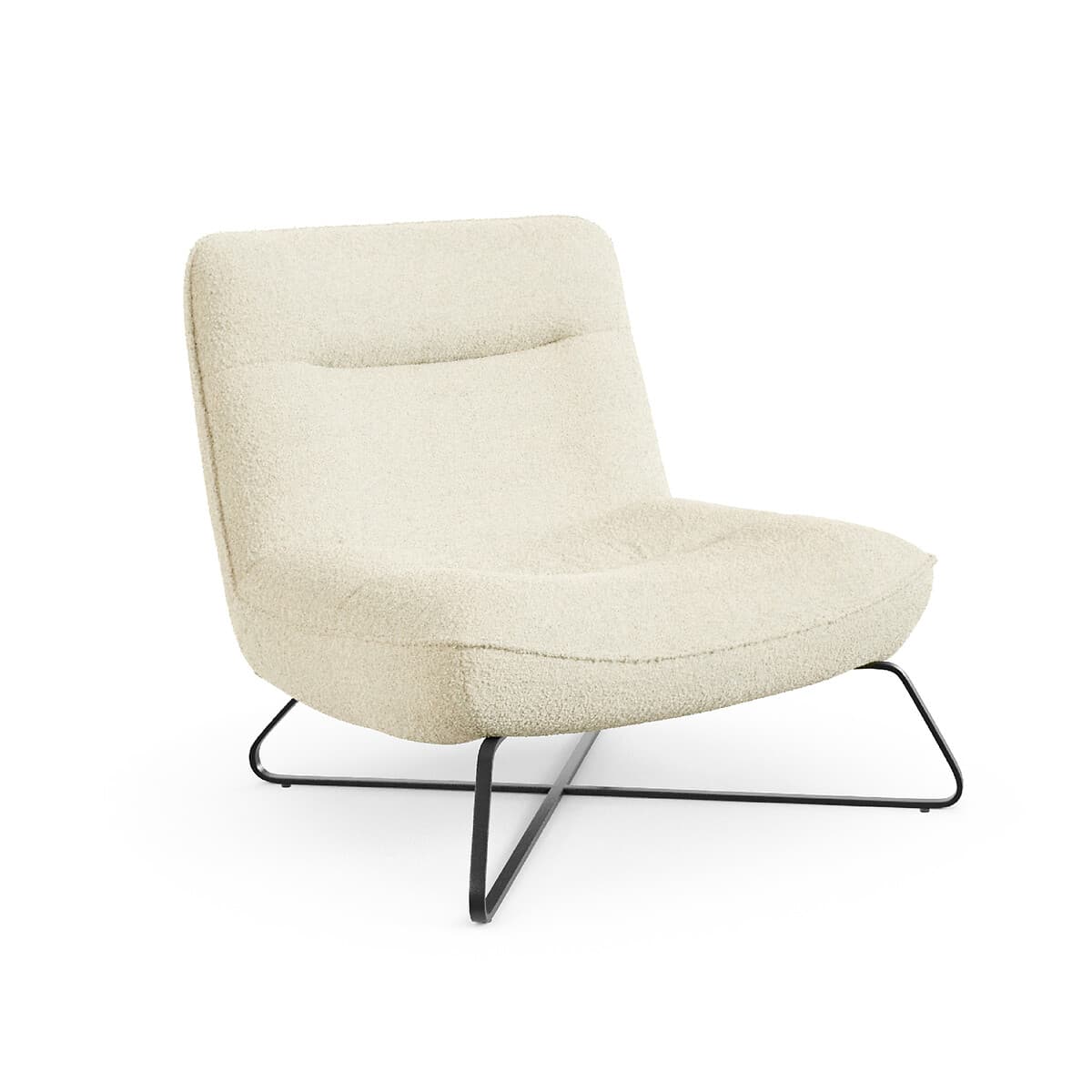Sillón tapizado bouclé blanco con base de metal negro