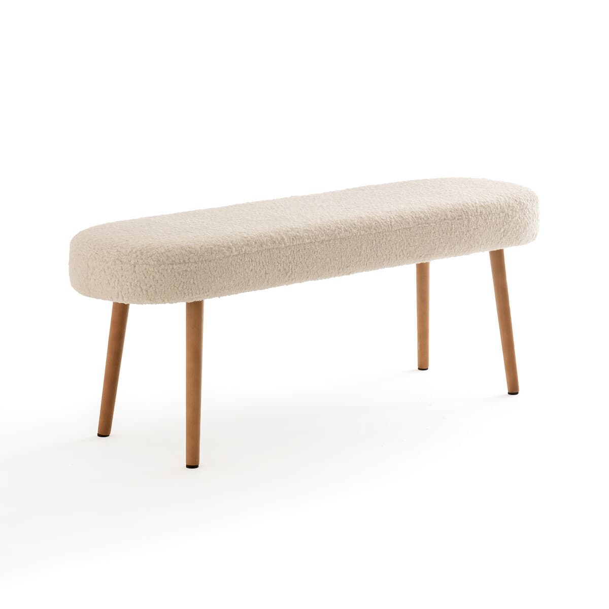 Banco tapizado en borreguito con patas de madera