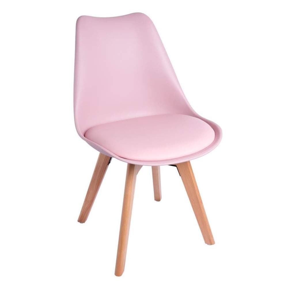 Silla de comedor rosa con patas de madera