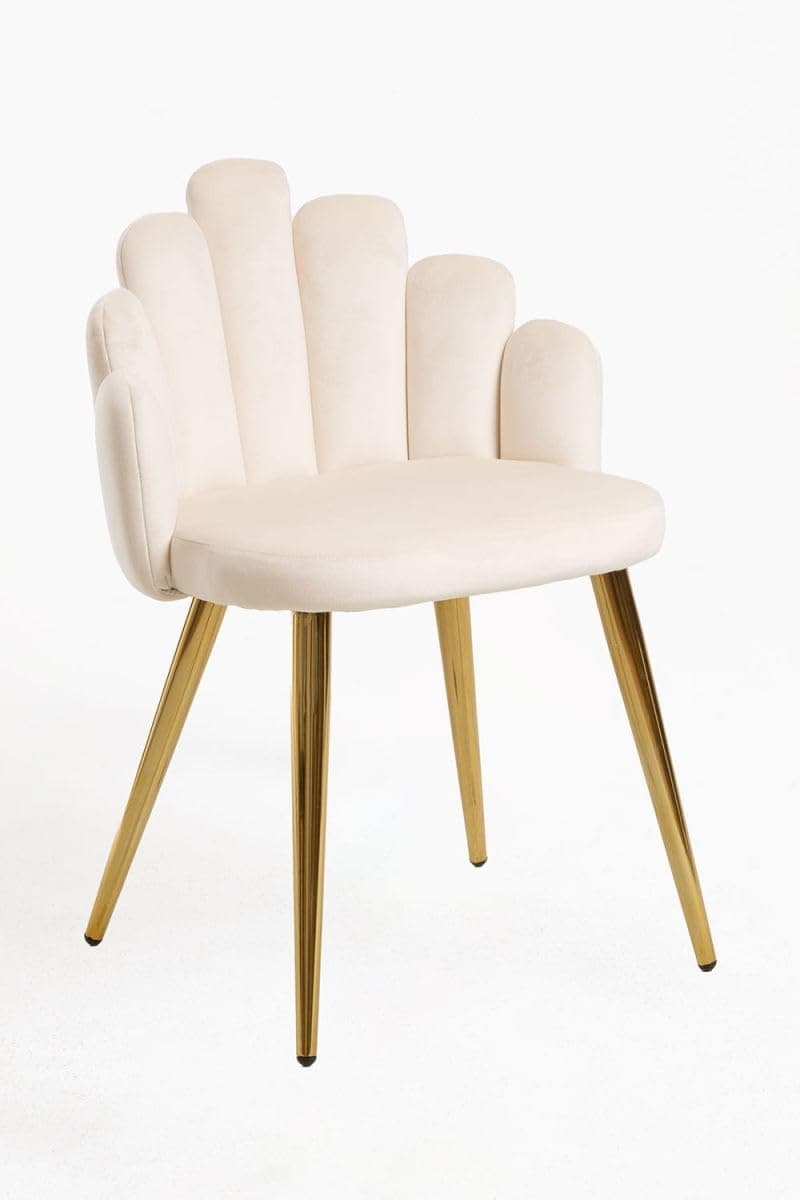 Silla de Comedor de Terciopelo Blanco con Patas Doradas