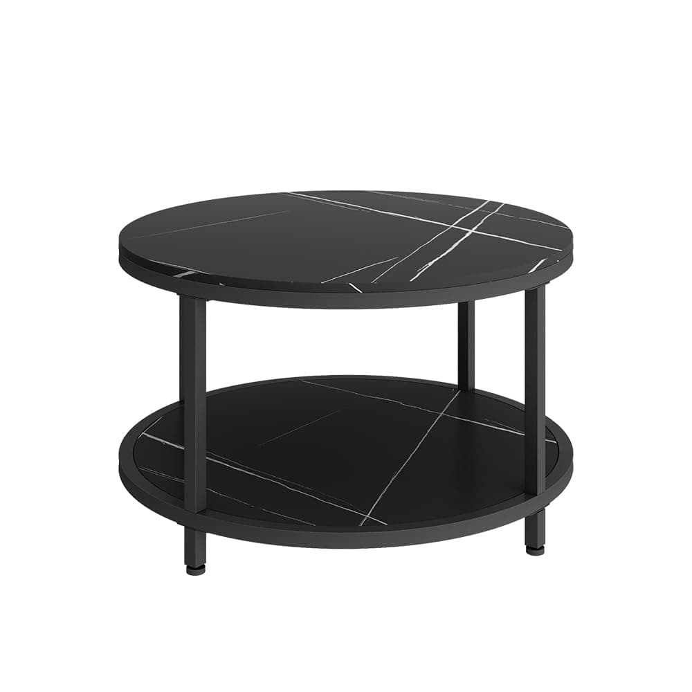 Mesa de centro redonda negra con tapa de mármol