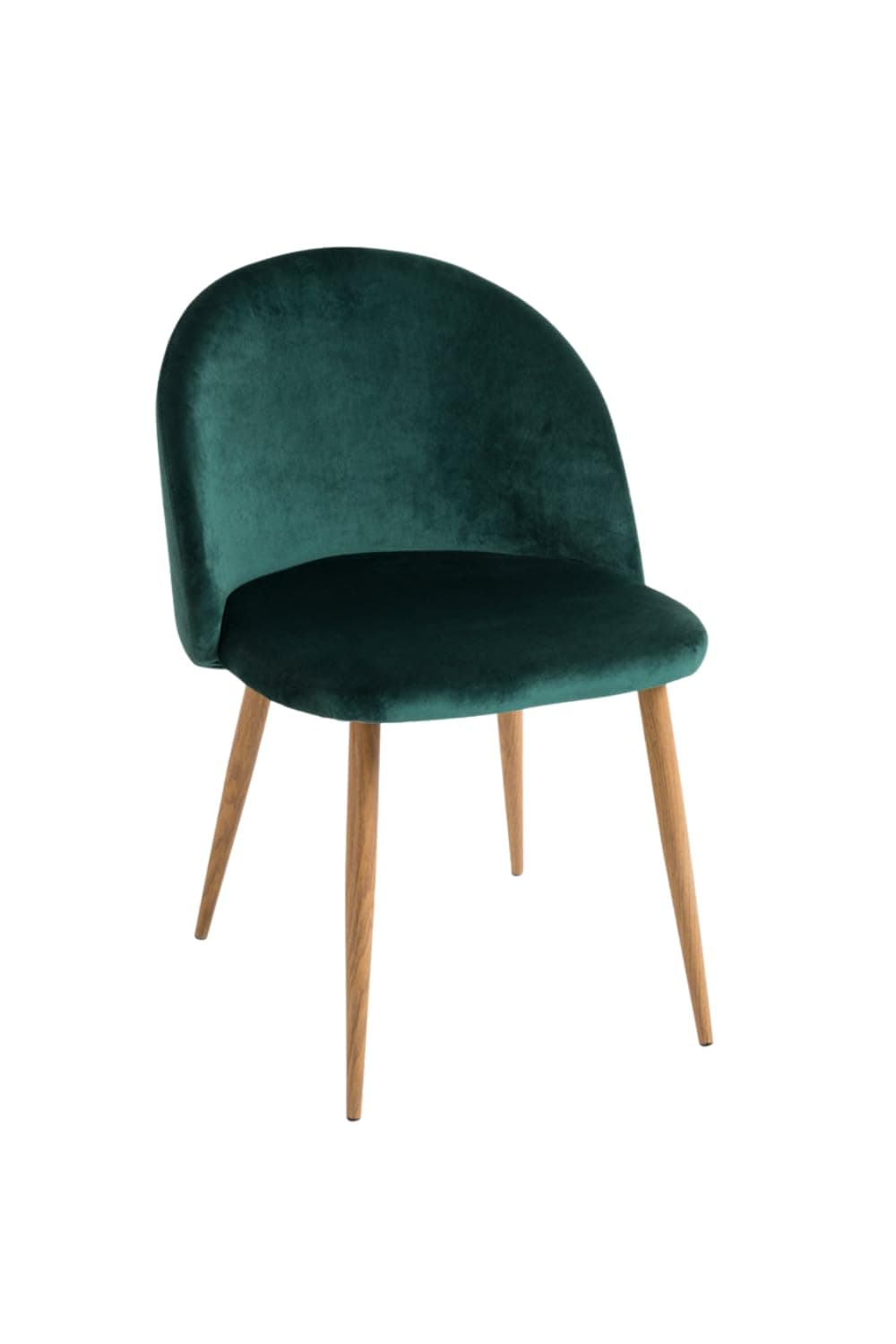 Silla de comedor tapizada en terciopelo verde con patas de madera