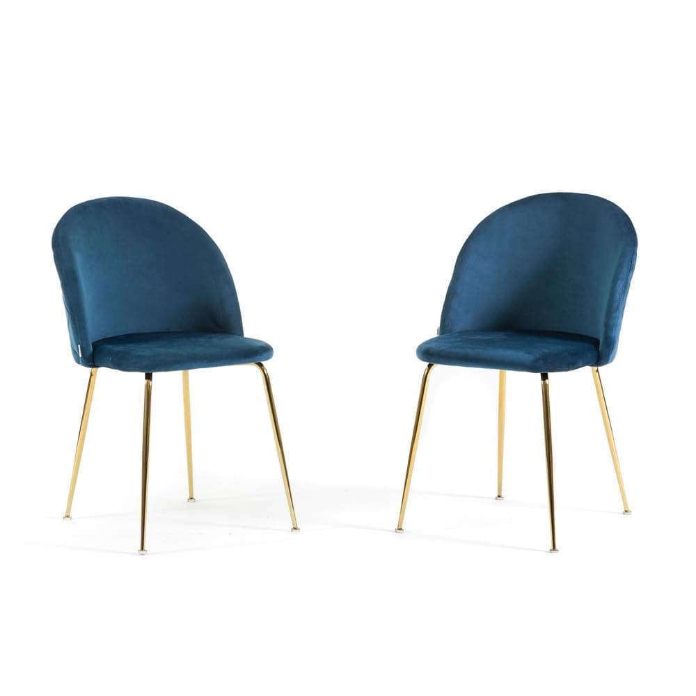 Silla de comedor tapizada en terciopelo azul
