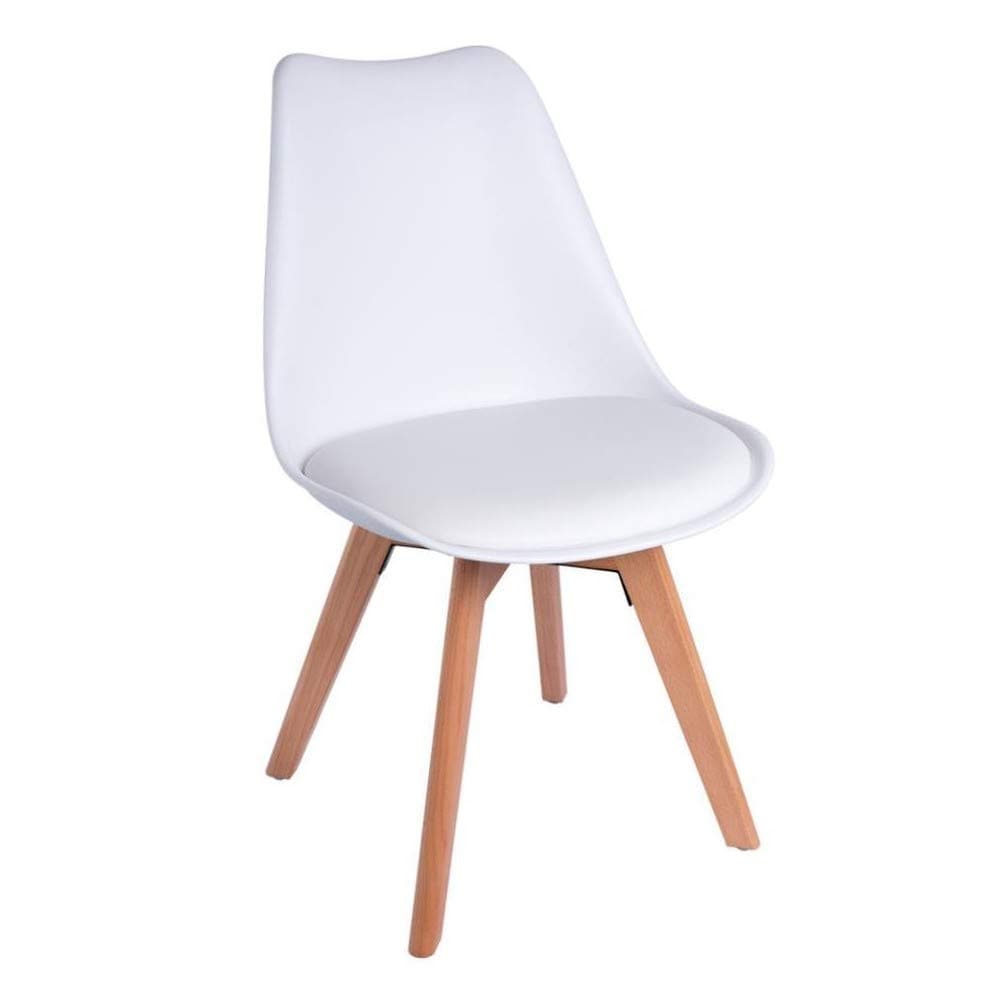 Silla de comedor blanca con patas de madera clara