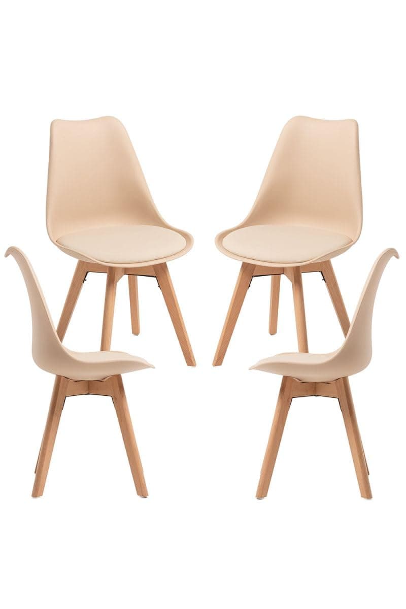 Silla de comedor nórdica beige con patas de madera
