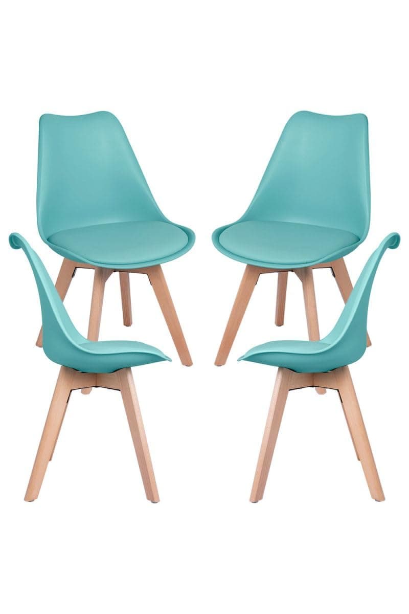 Pack de 4 sillas de comedor turquesa estilo nórdico
