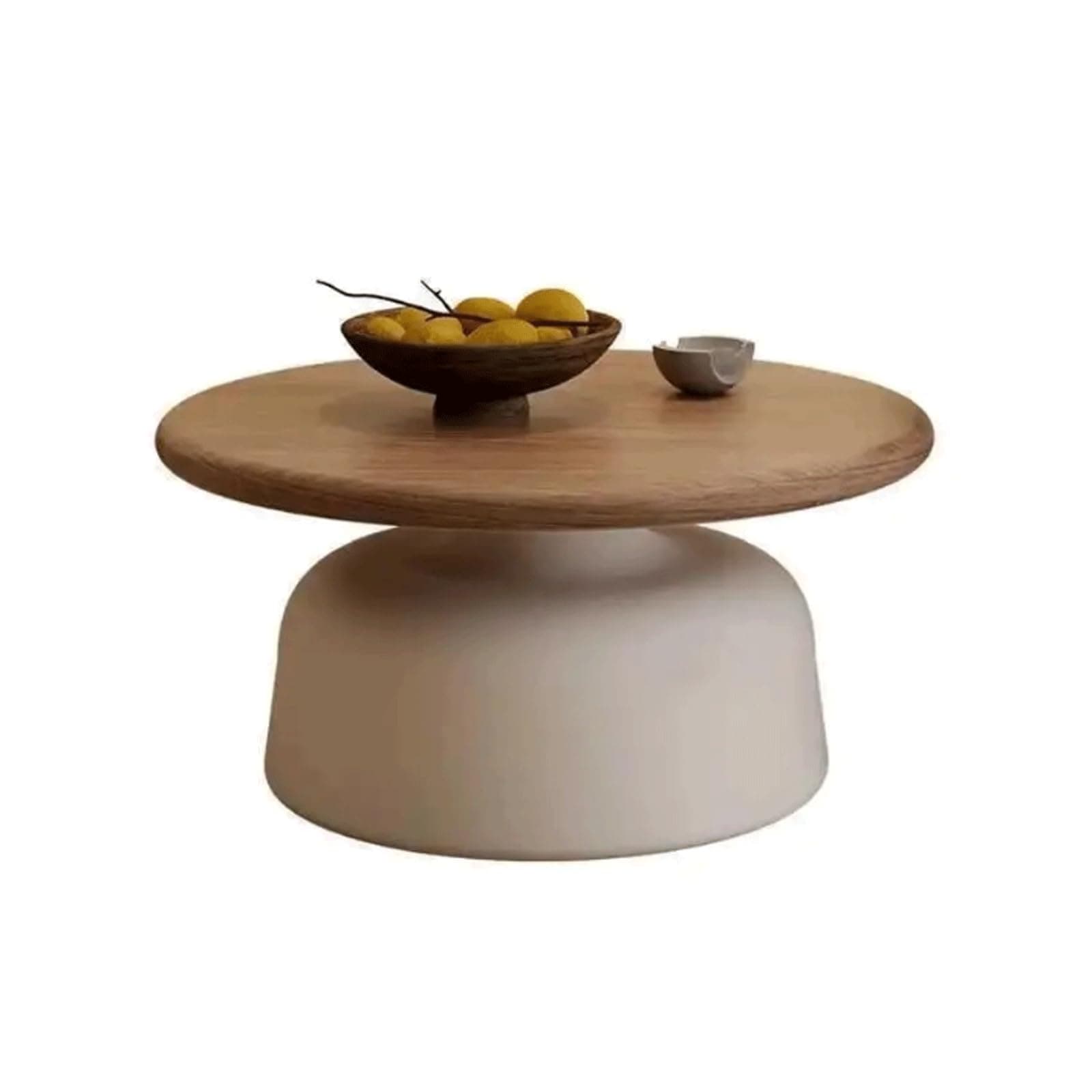 Mesa de centro redonda de madera y beige