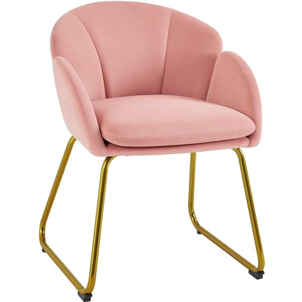Silla de Comedor de Terciopelo Rosa con Patas Doradas