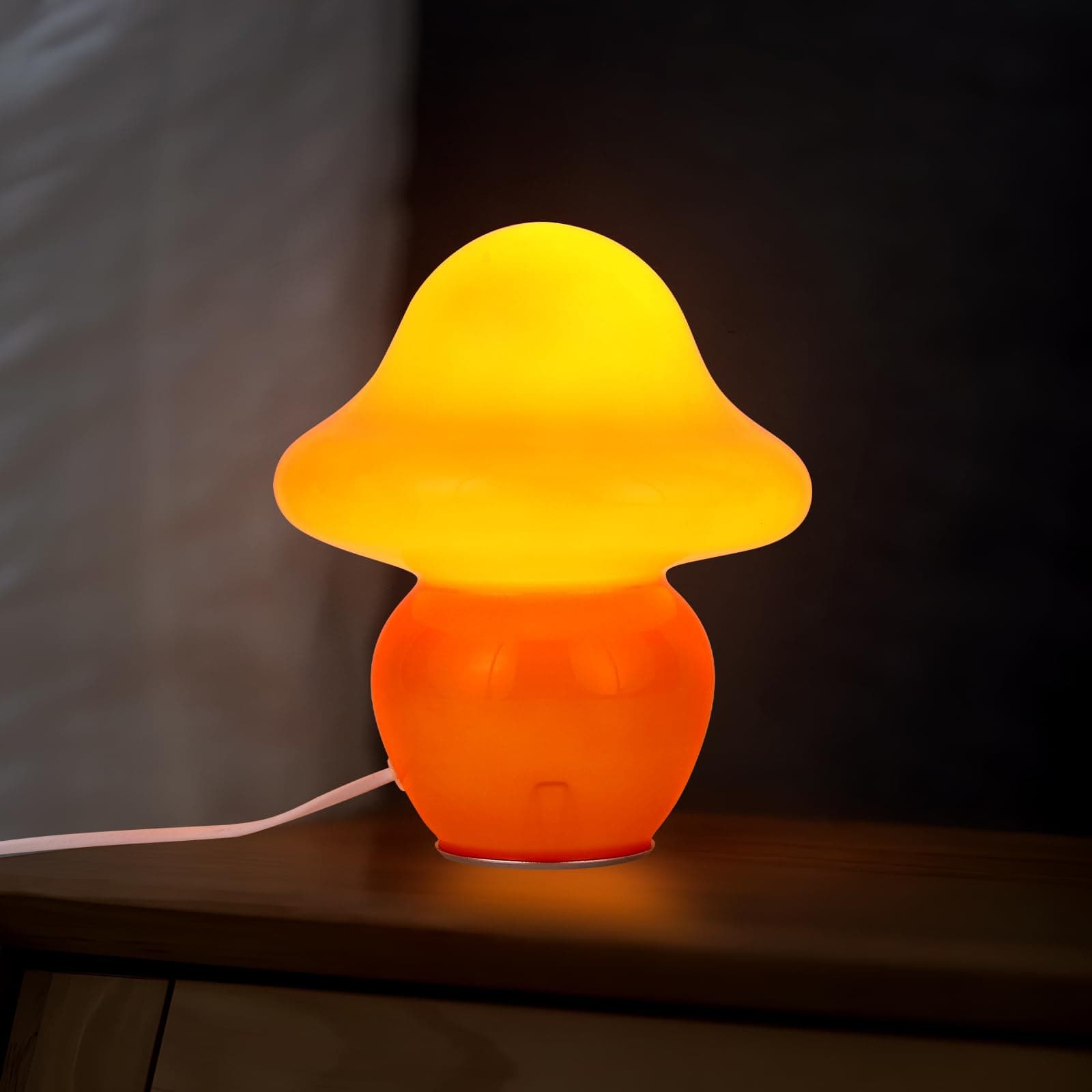 Lámpara de mesa de cristal con forma de seta naranja