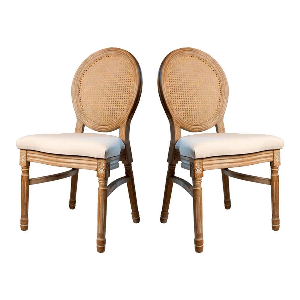 Silla de comedor de madera y ratán estilo francés