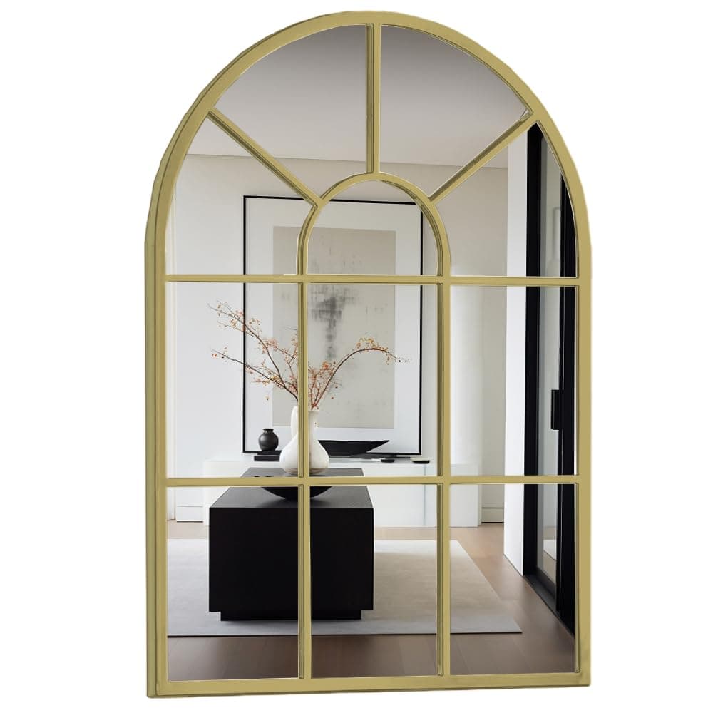 Espejo de pared con forma de arco dorado
