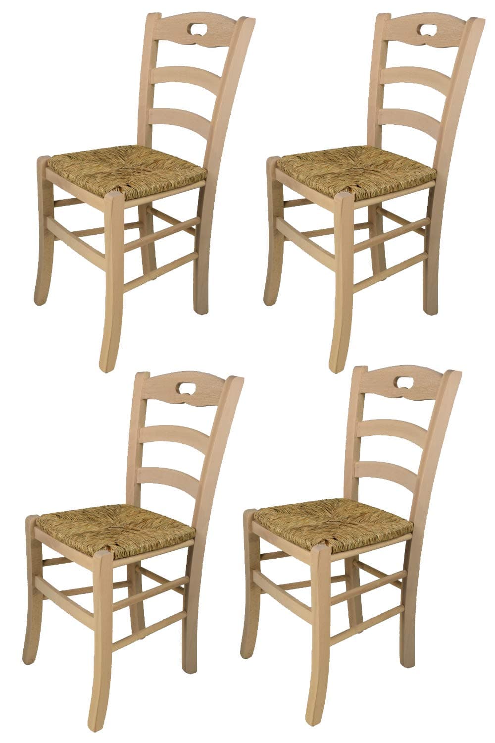 Silla de comedor rústica de madera clara con asiento de cuerda