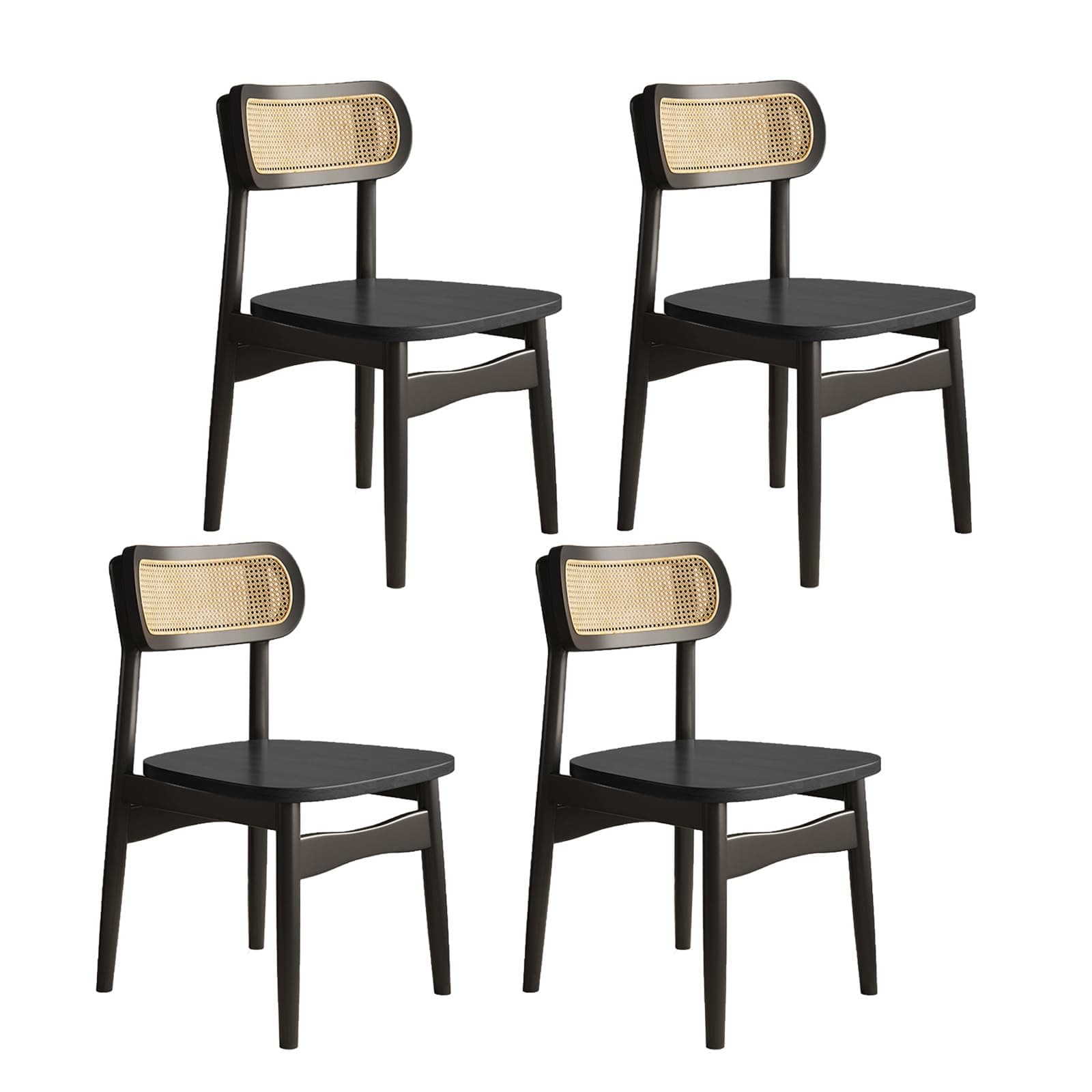 Silla de comedor de madera negra y rejilla de ratán